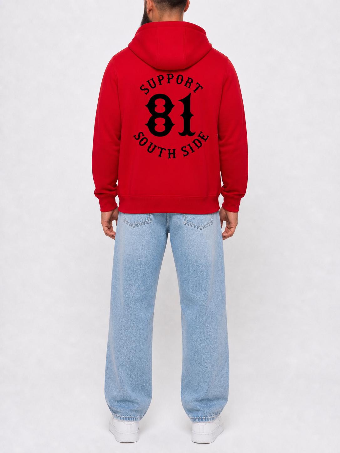 Zip-Hoodie "Support South Side 81" - rot, schwarzer Print