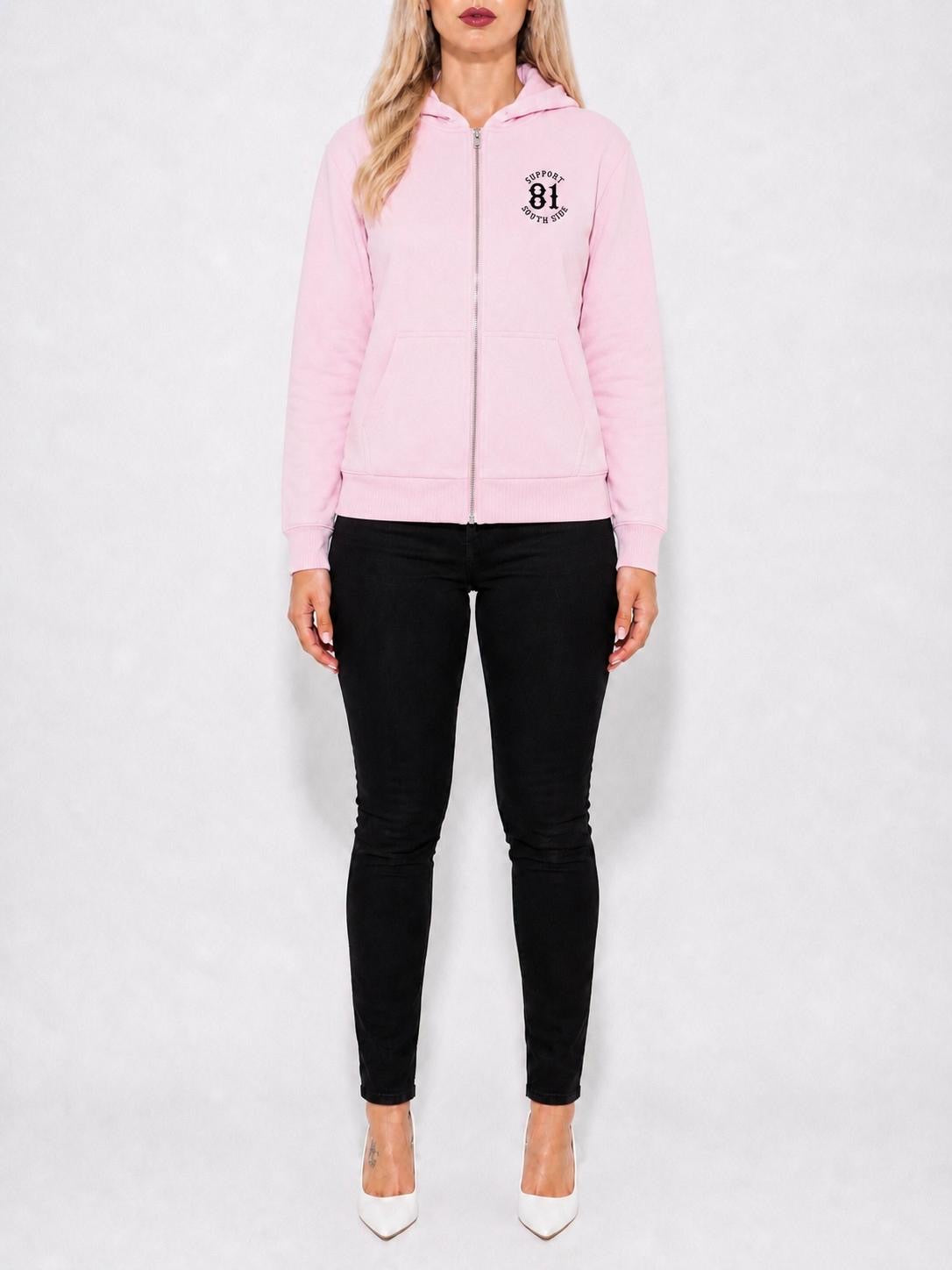 Ladies Zip-Hoodie "Support South Side 81" - rosa, schwarzer Print