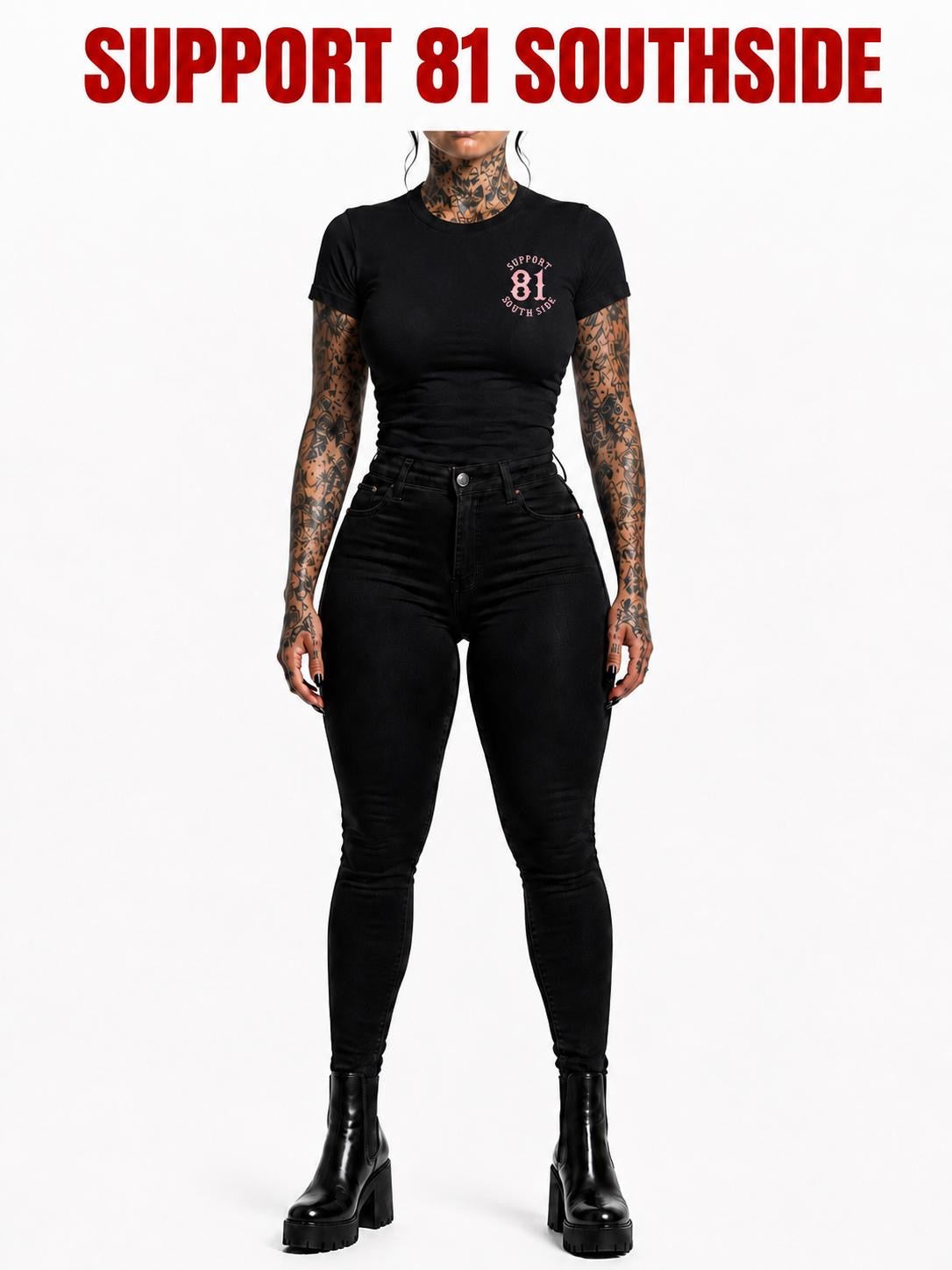 Ladies T-Shirt "Support South Side 81" - schwarz, rosa Print