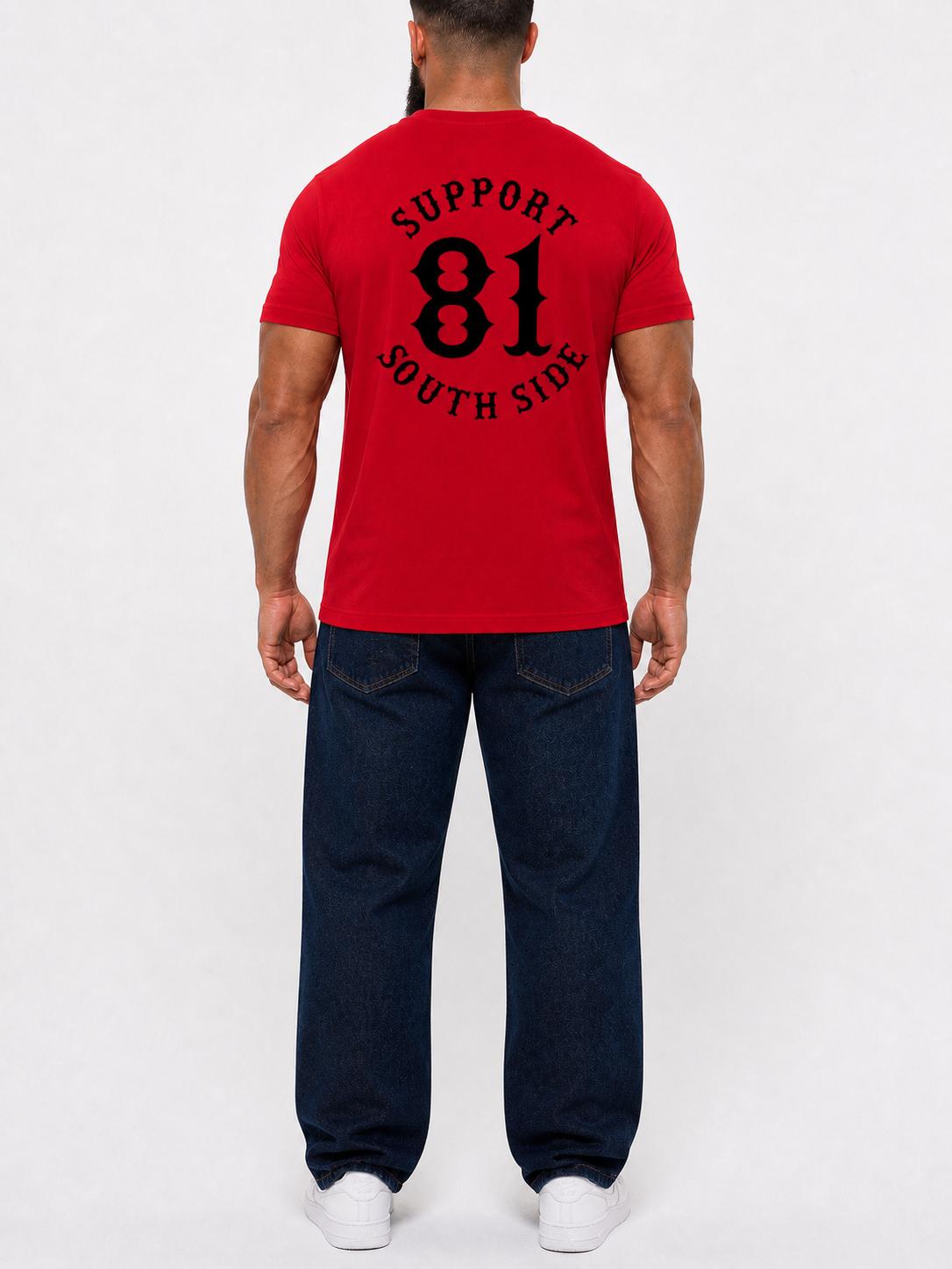 Neu - T-Shirt "Support South Side 81" - rot, schwarzer Print