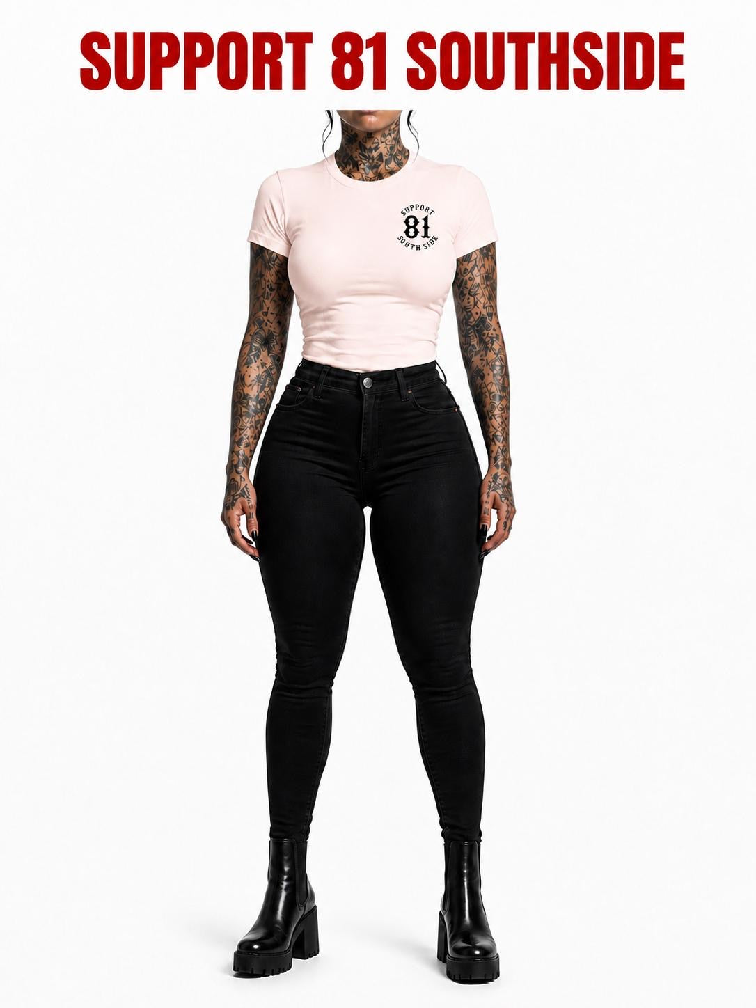 Ladies T-Shirt "Support South Side 81" - rosa, schwarzer Print