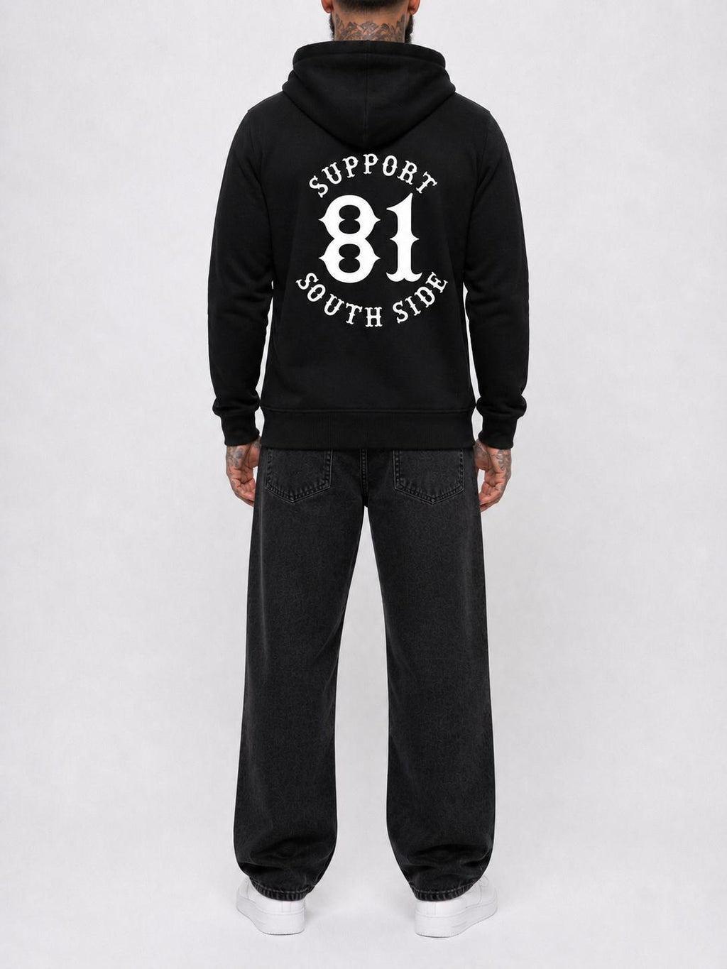 Zip-Hoodie "Support South Side 81" - schwarz, weisser Print
