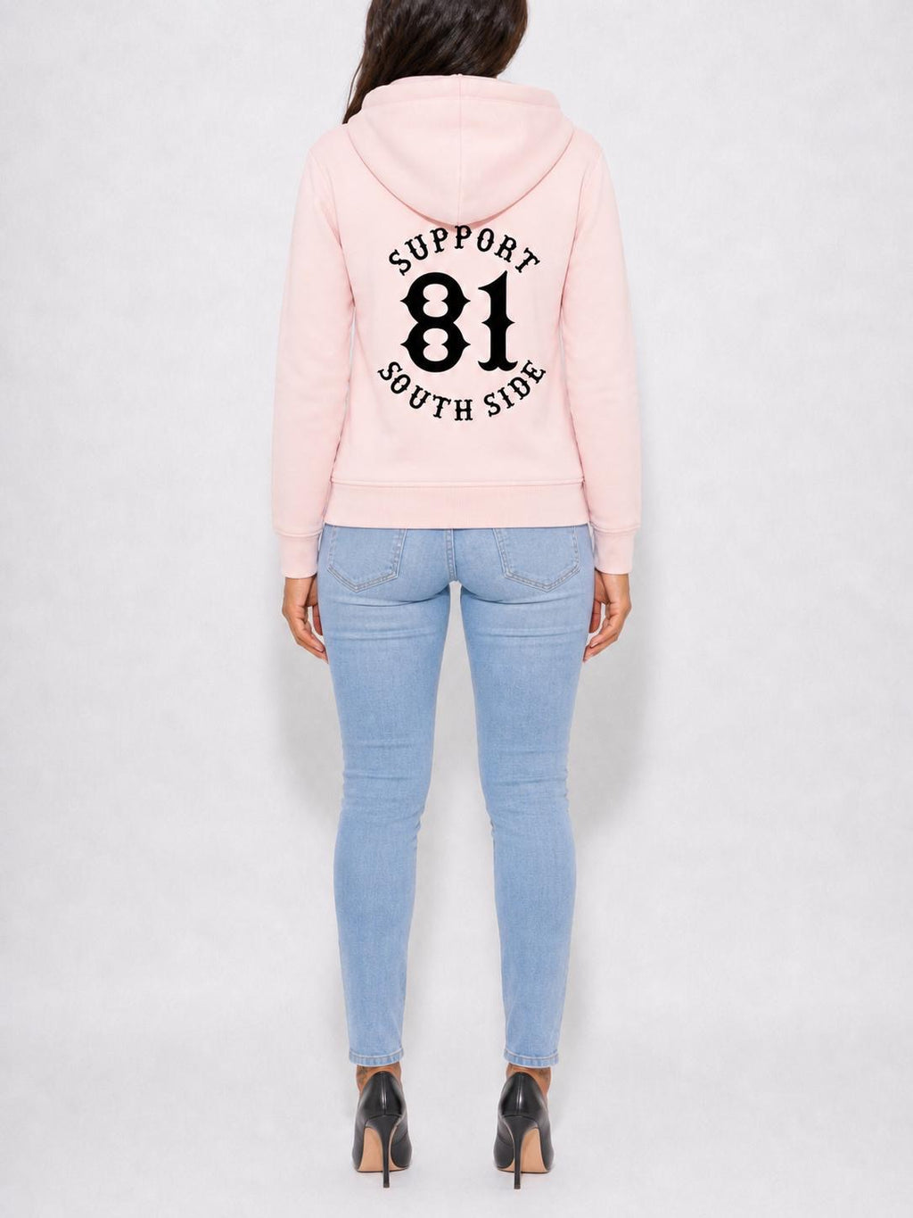 Ladies Hoodie "Support South Side 81" - rosa, schwarzer Print