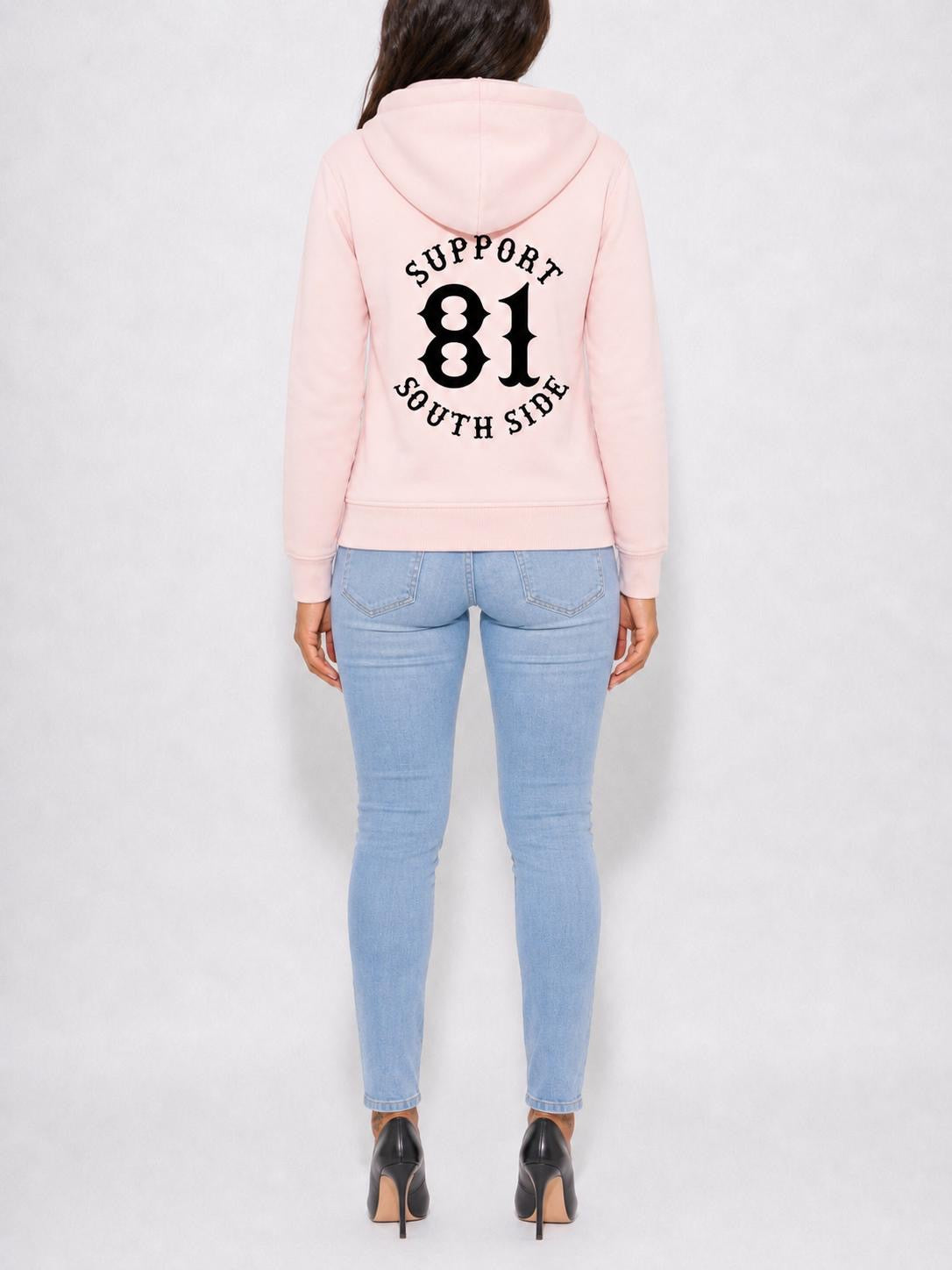 Ladies Hoodie "Support South Side 81" - rosa, schwarzer Print