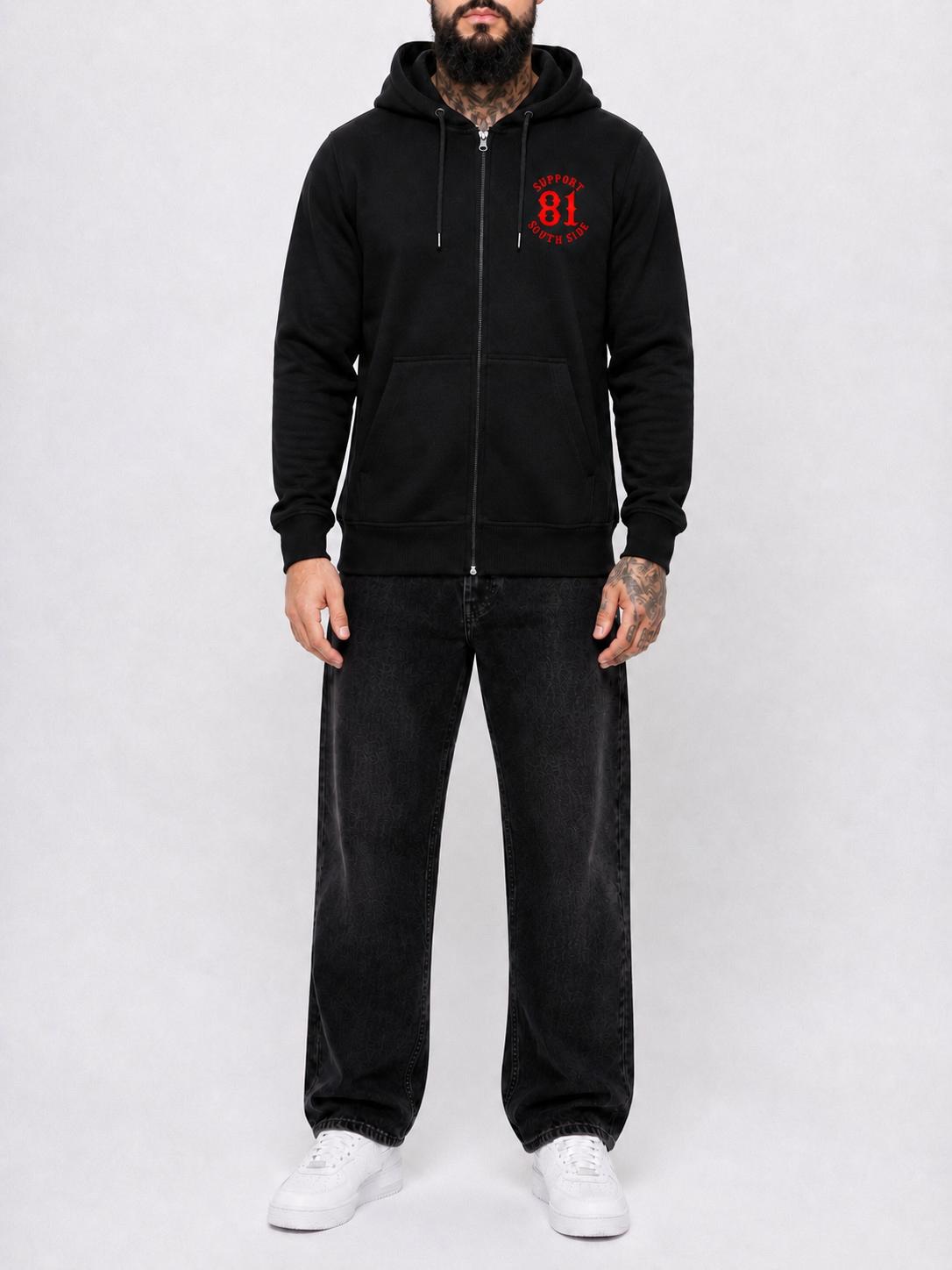 Zip-Hoodie "Support South Side 81" - schwarz, roter Print