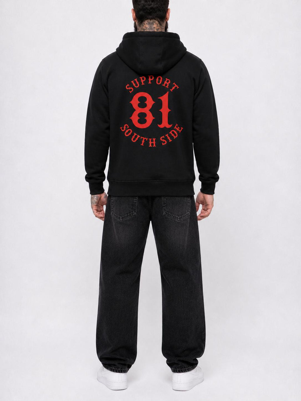 Zip-Hoodie "Support South Side 81" - schwarz, roter Print