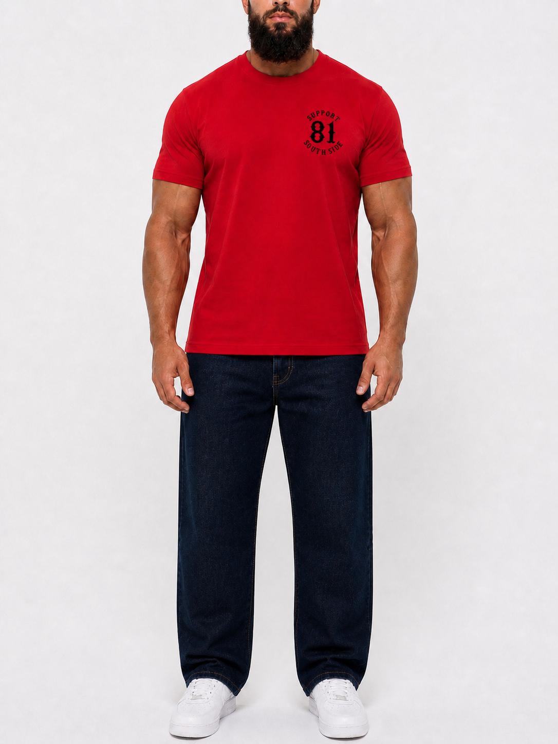 Neu - T-Shirt "Support South Side 81" - rot, schwarzer Print