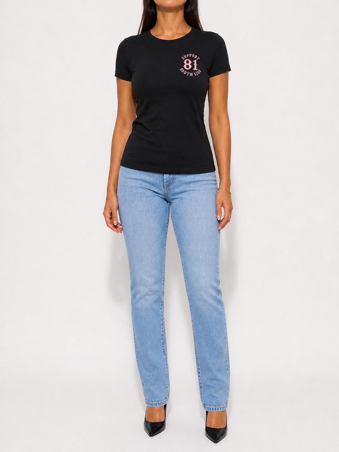 Ladies T-Shirt "Support South Side 81" - schwarz, rosa Print