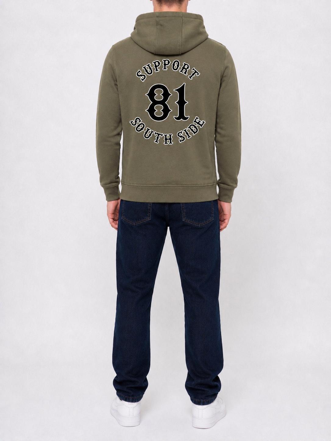 Neu - Hoodie "Support South Side 81" - khaki, schwarz-weisser Print