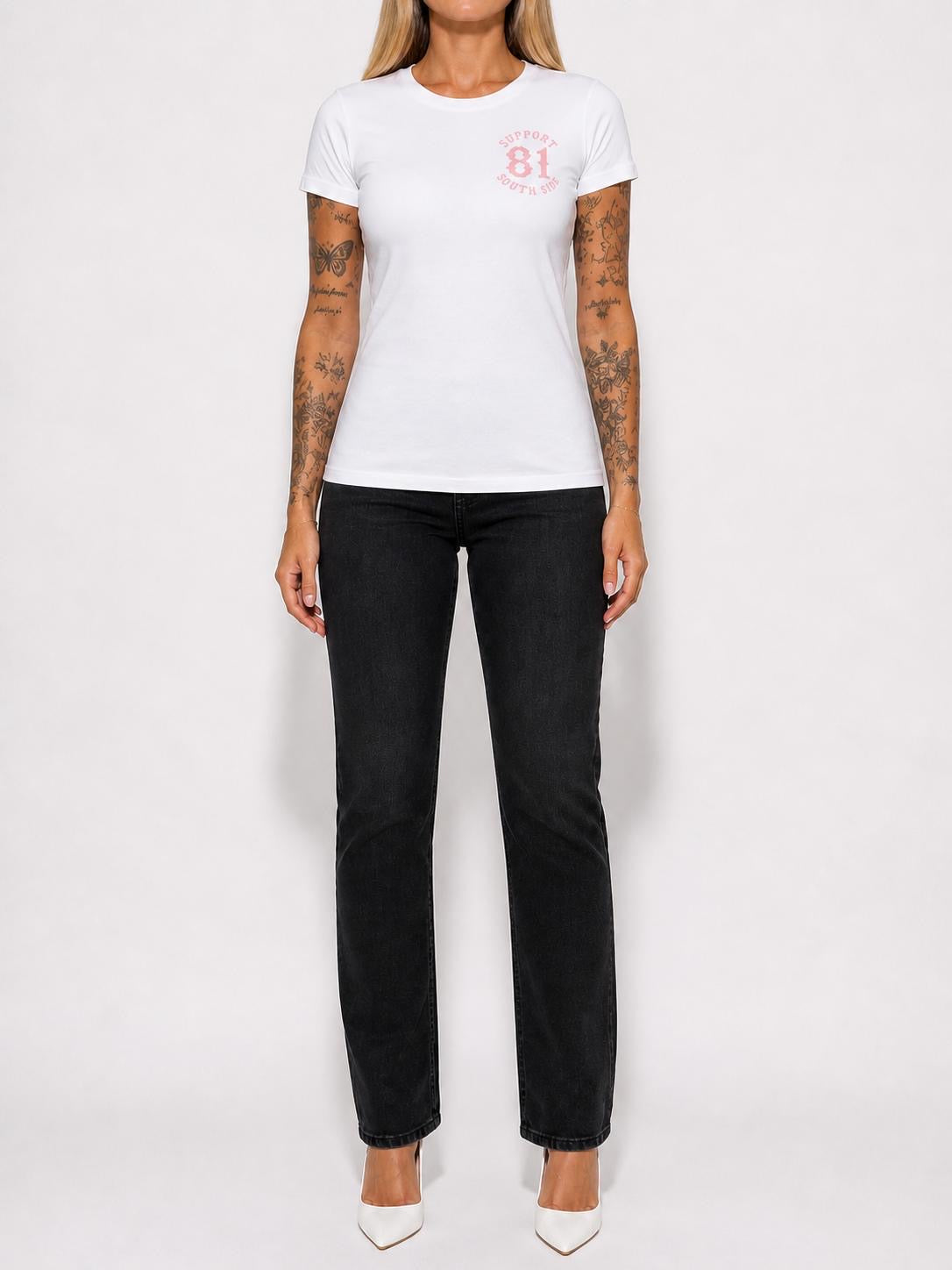 Ladies T-Shirt "Support South Side 81" - weiss, rosa Print