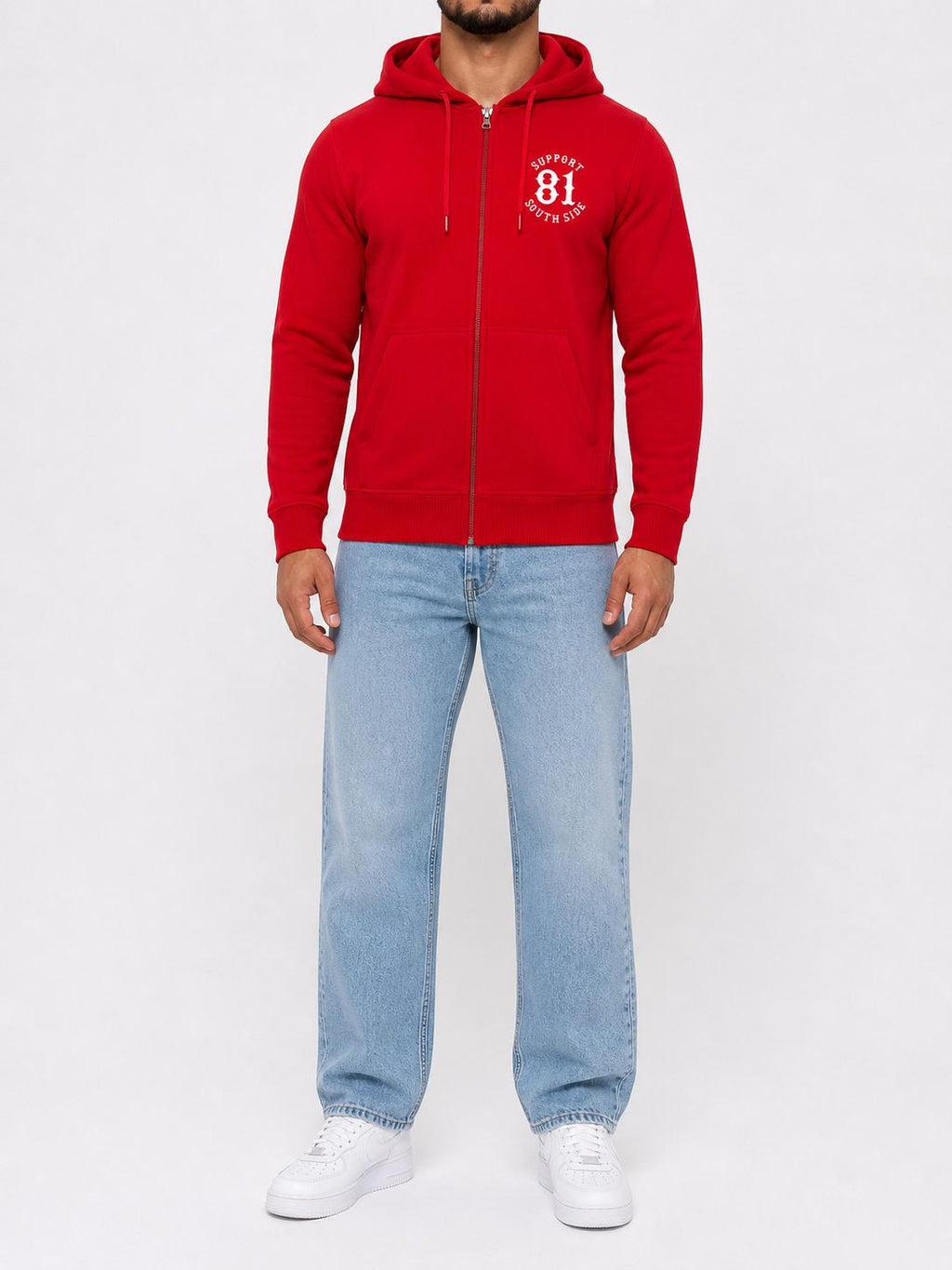 Zip-Hoodie "Support South Side 81" - rot, weisser Print