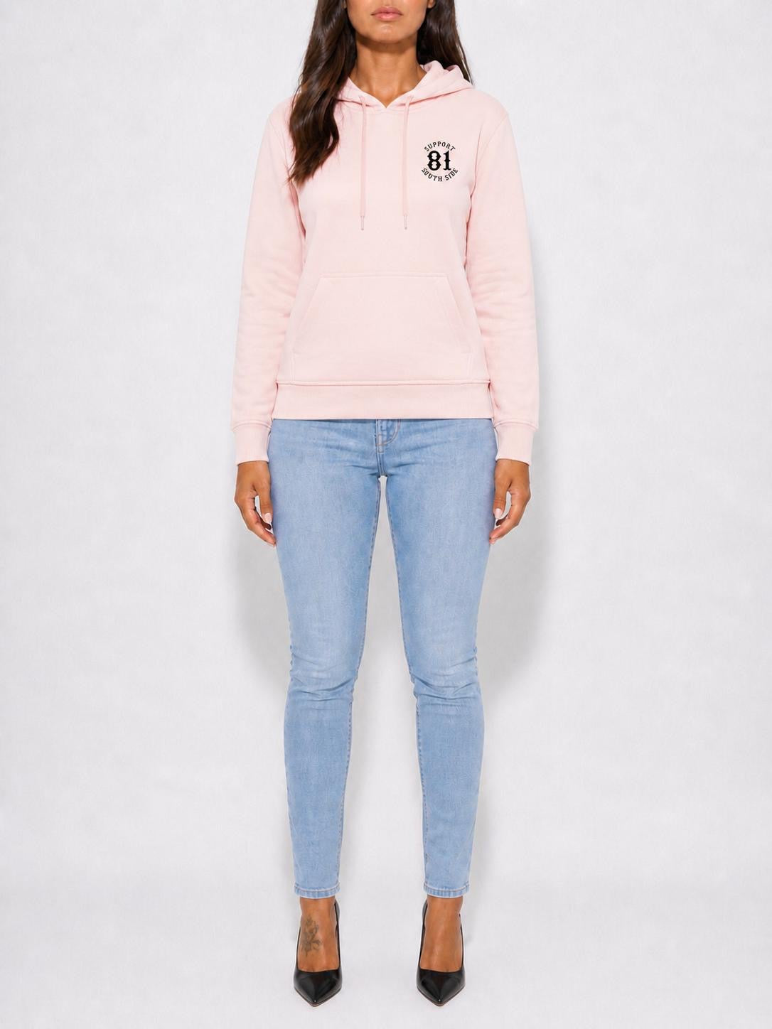 Ladies Hoodie "Support South Side 81" - rosa, schwarzer Print
