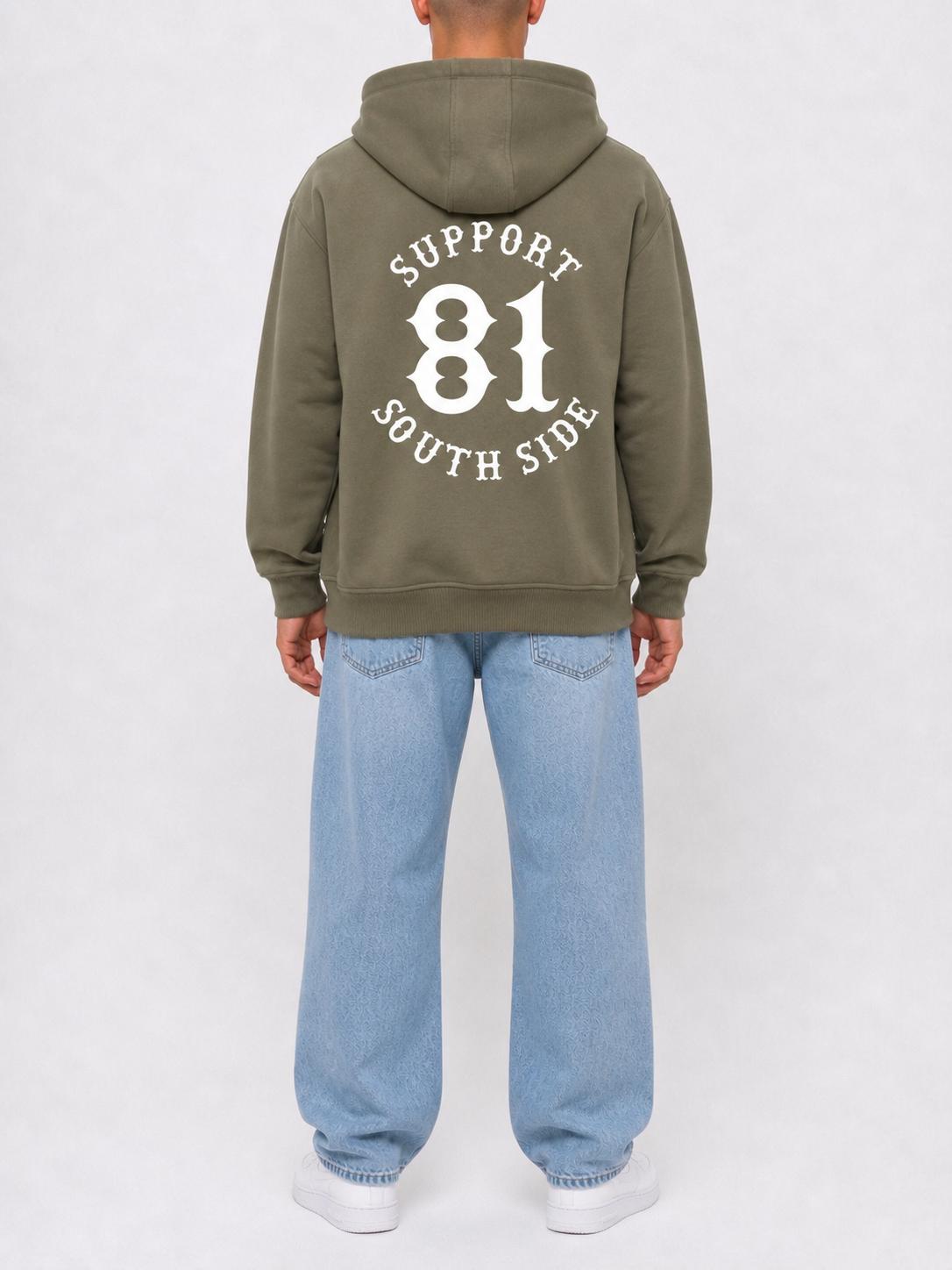 Zip-Hoodie "Support South Side 81" - khaki, weisser Print