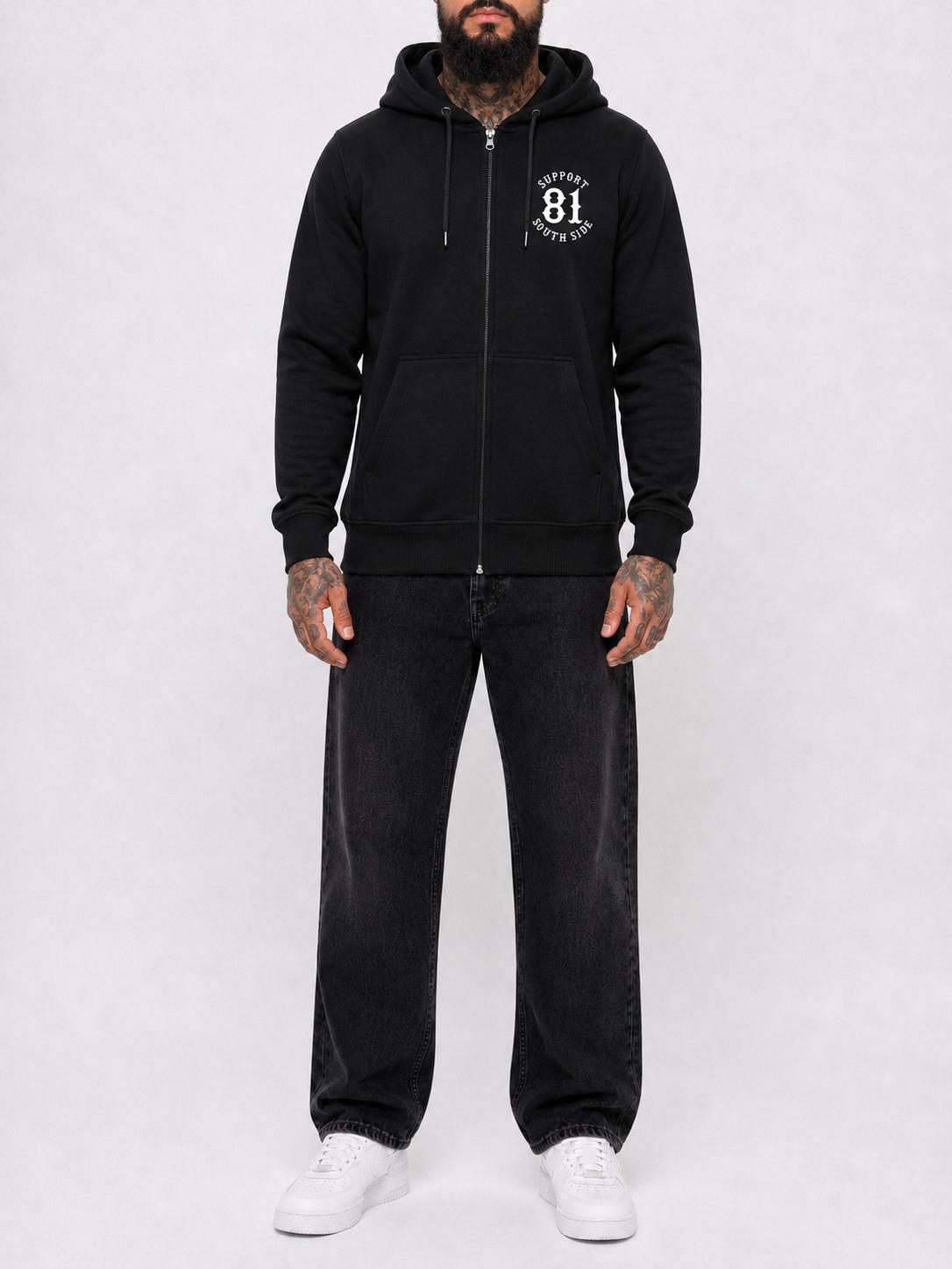 Zip-Hoodie "Support South Side 81" - schwarz, weisser Print