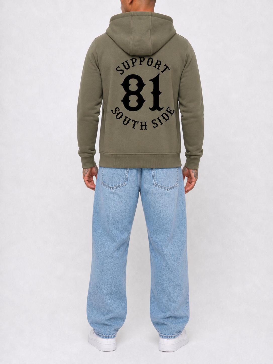 Neu - Hoodie "Support South Side 81" - khaki, schwarzer Print