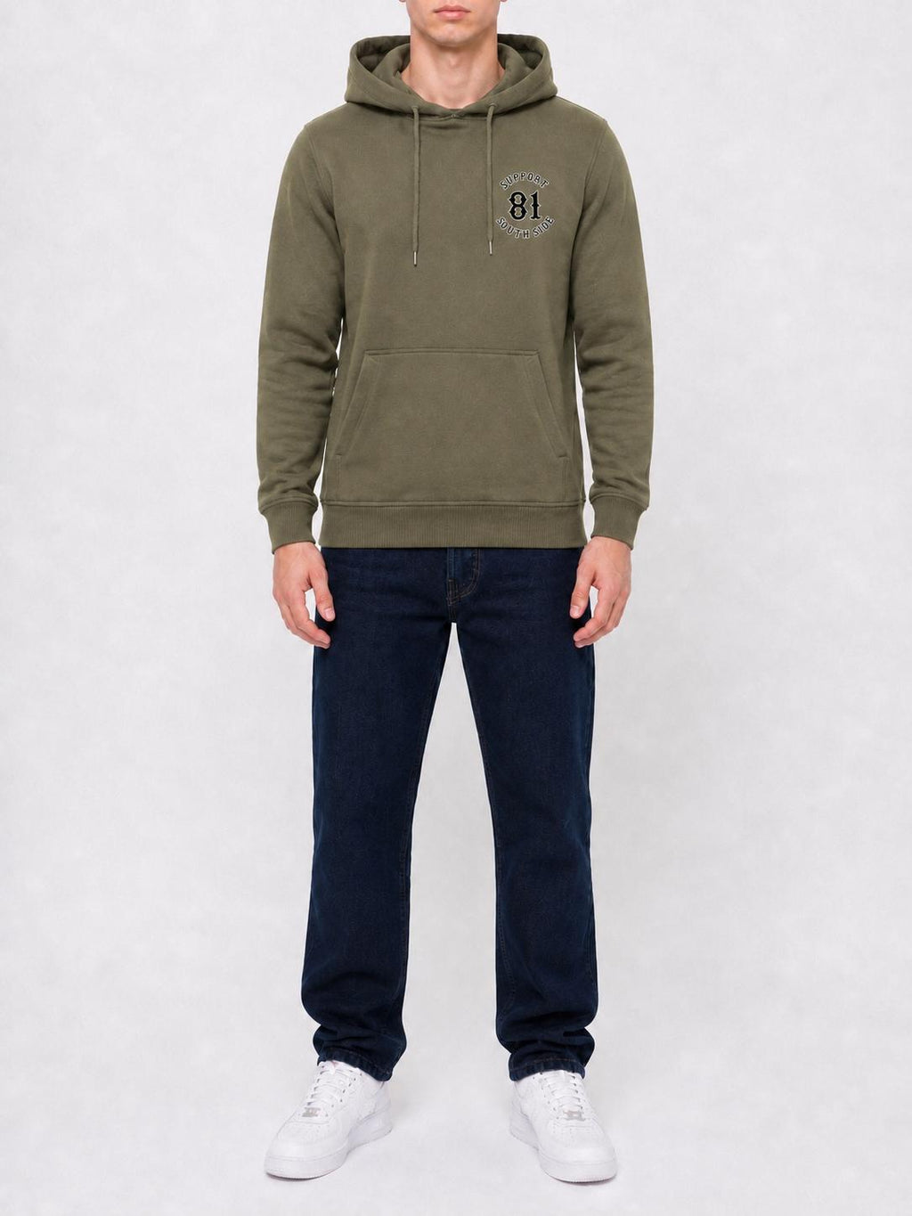 Neu - Hoodie "Support South Side 81" - khaki, schwarz-weisser Print