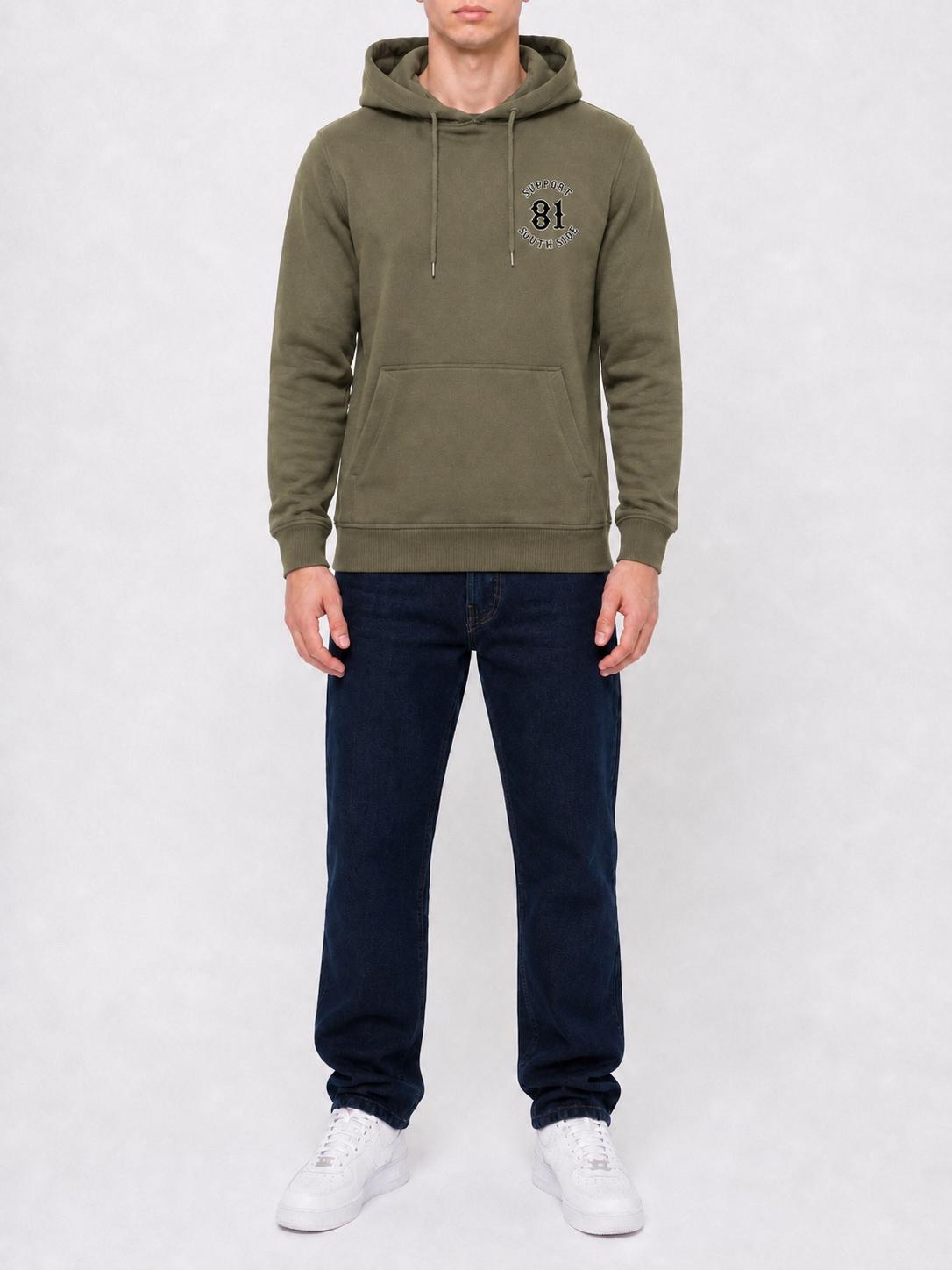 Neu - Hoodie "Support South Side 81" - khaki, schwarz-weisser Print