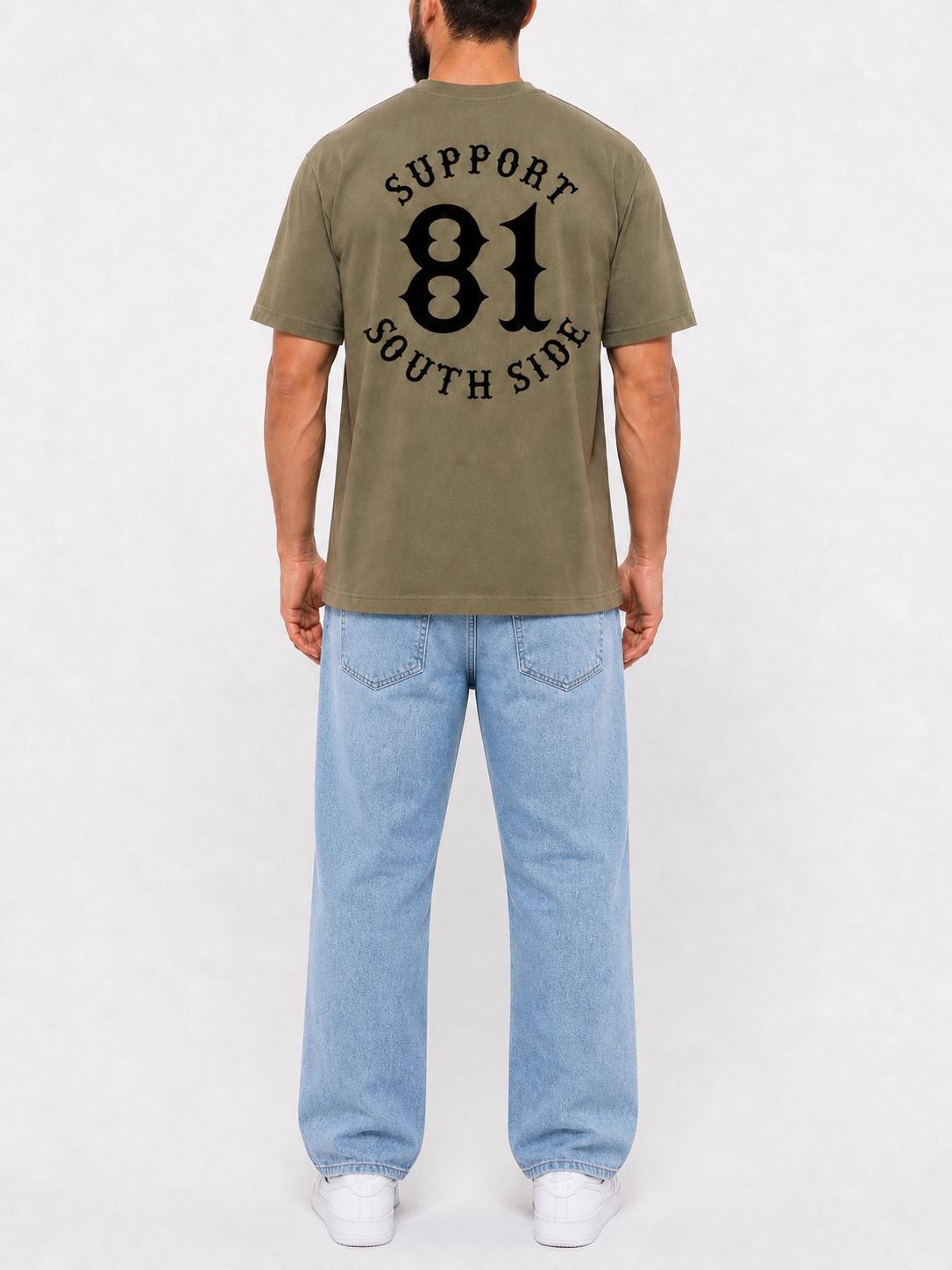 T-Shirt "Support South Side 81" - khaki, schwarzer Print