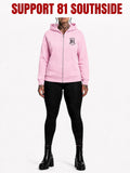 Ladies Zip-Hoodie "Support South Side 81" - rosa, schwarzer Print