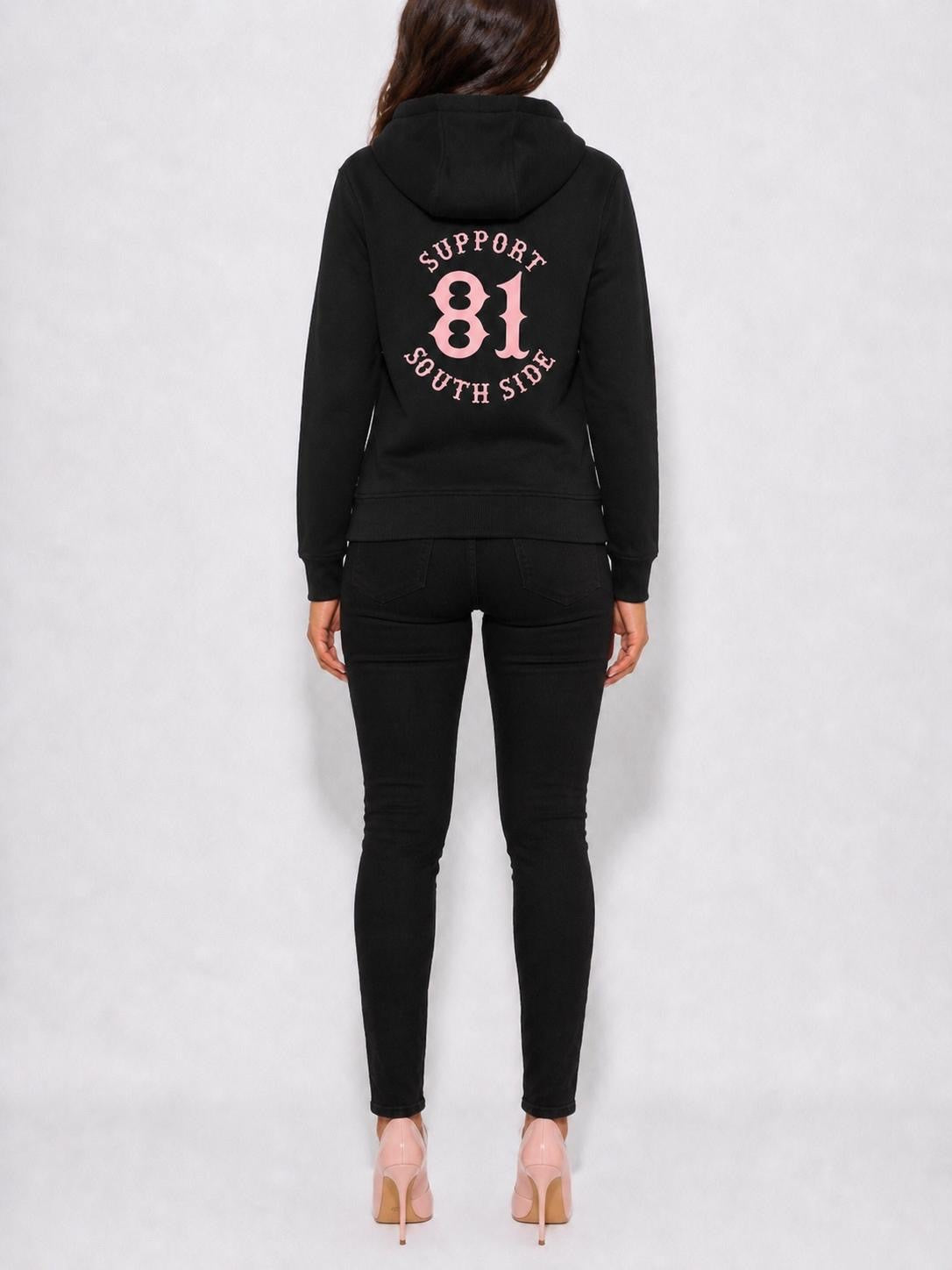 Ladies Hoodie "Support South Side 81" - schwarz, rosa Print