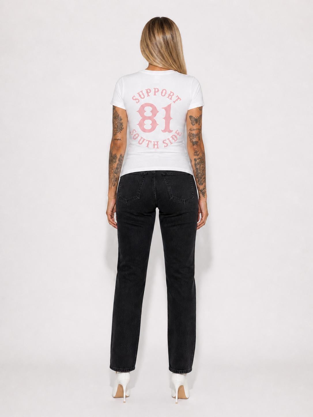 Ladies T-Shirt "Support South Side 81" - weiss, rosa Print