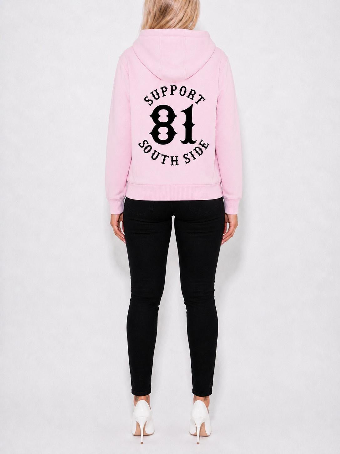 Ladies Zip-Hoodie "Support South Side 81" - rosa, schwarzer Print