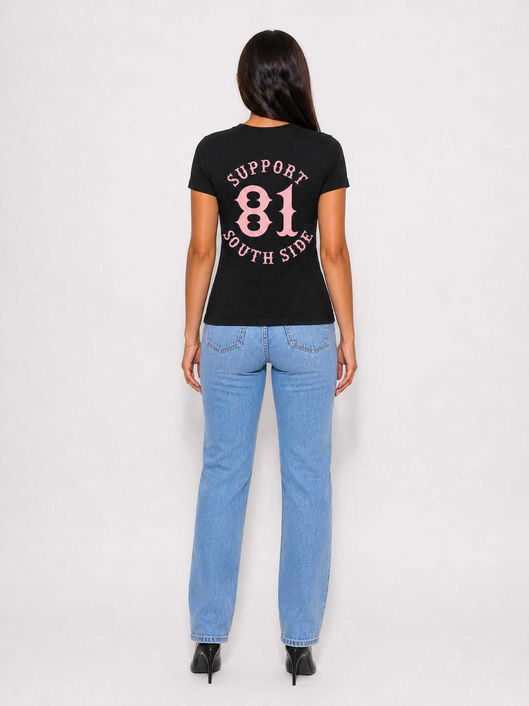 Ladies T-Shirt "Support South Side 81" - schwarz, rosa Print
