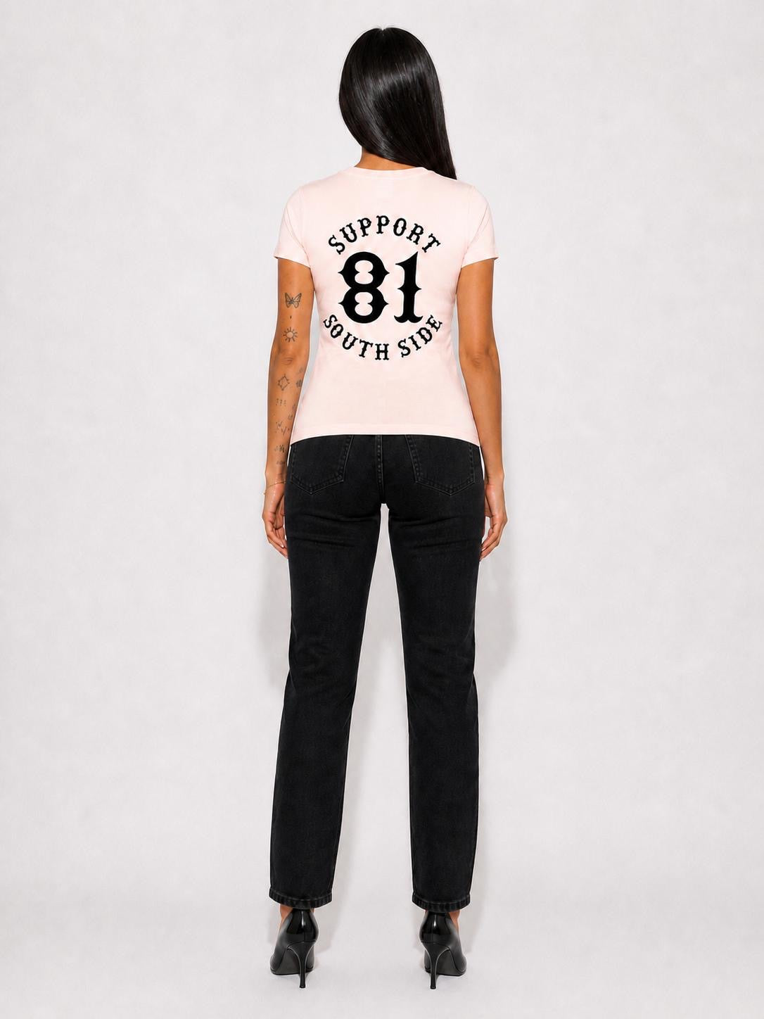 Ladies T-Shirt "Support South Side 81" - rosa, schwarzer Print
