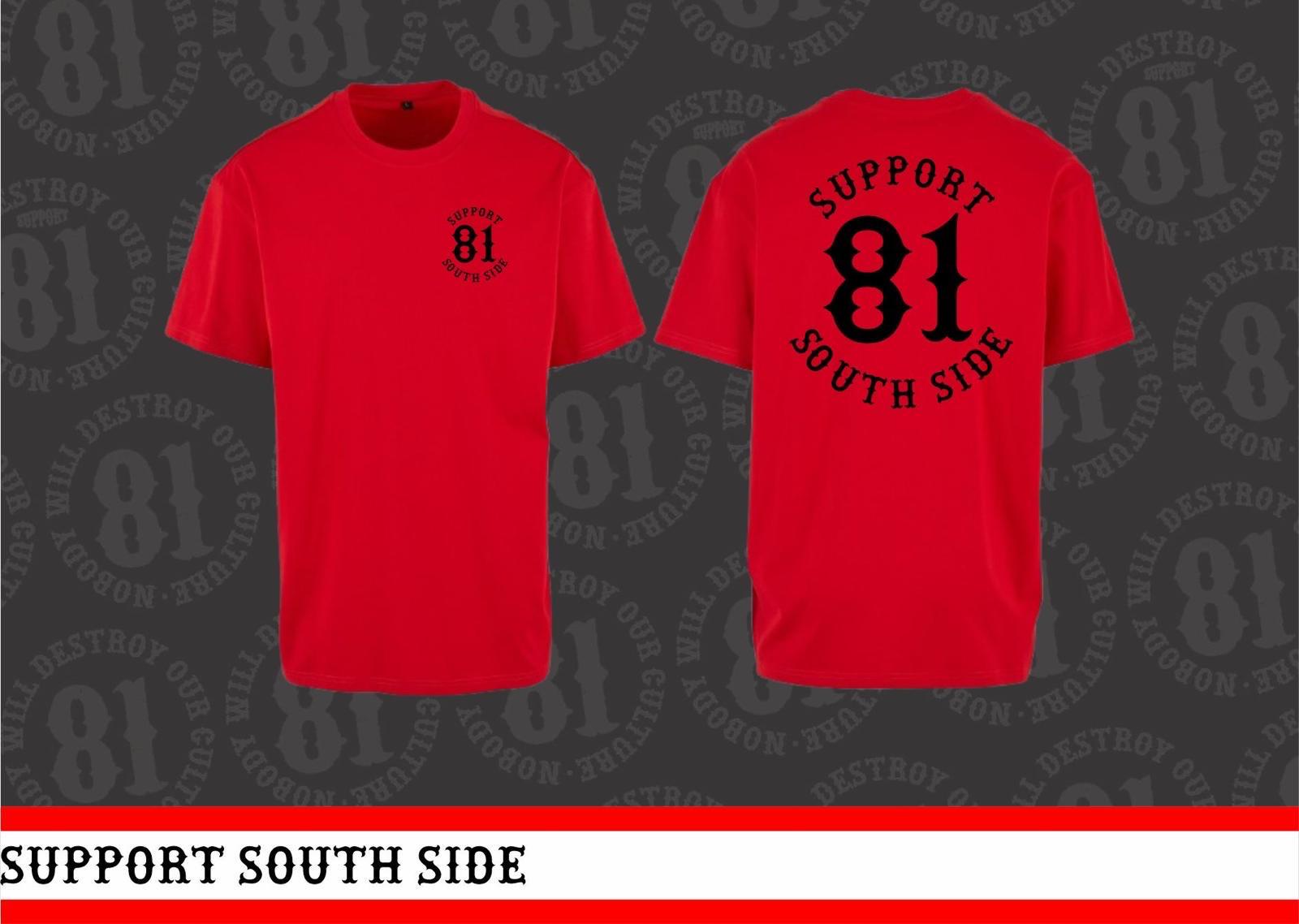 Neu - T-Shirt "Support South Side 81" - rot, schwarzer Print