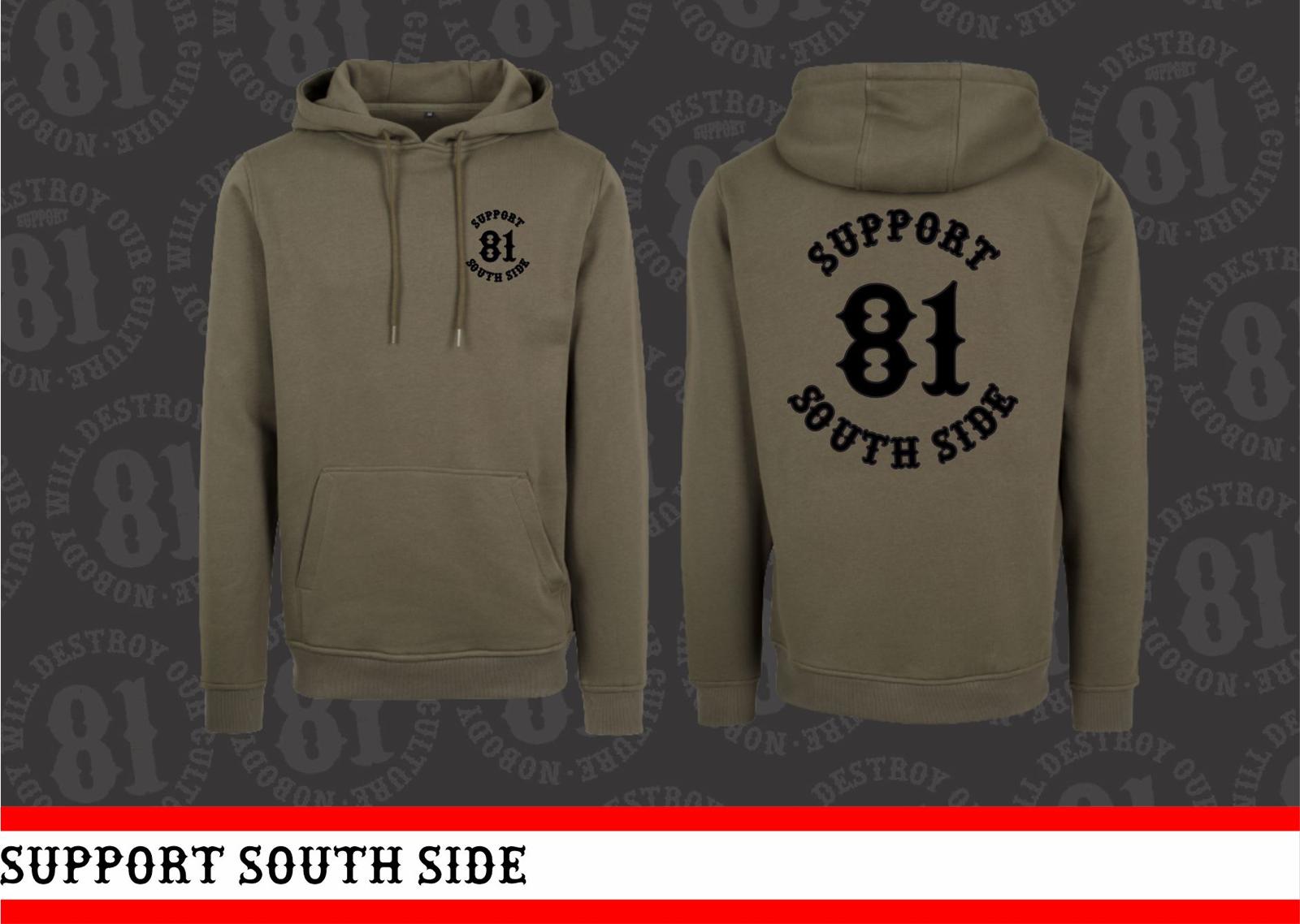 Neu - Hoodie "Support South Side 81" - khaki, schwarzer Print