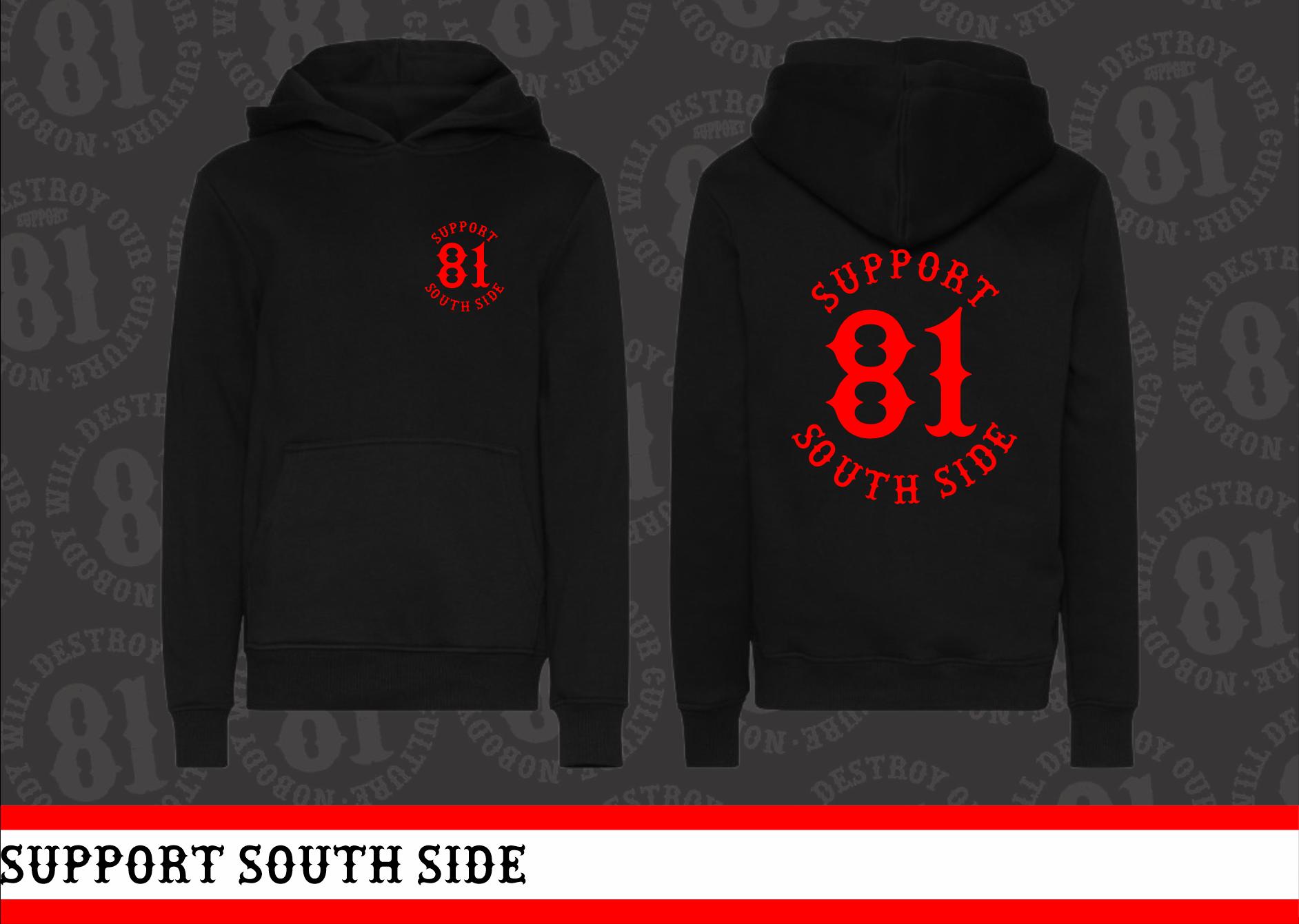 Kids Hoodie "Support South Side 81" - schwarz, roter Print
