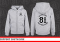 Kids Zip-Hoodie "Support South Side 81" - grau, schwarzer Print