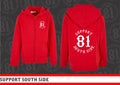 Kids Zip-Hoodie "Support South Side 81" - rot, weisser Print
