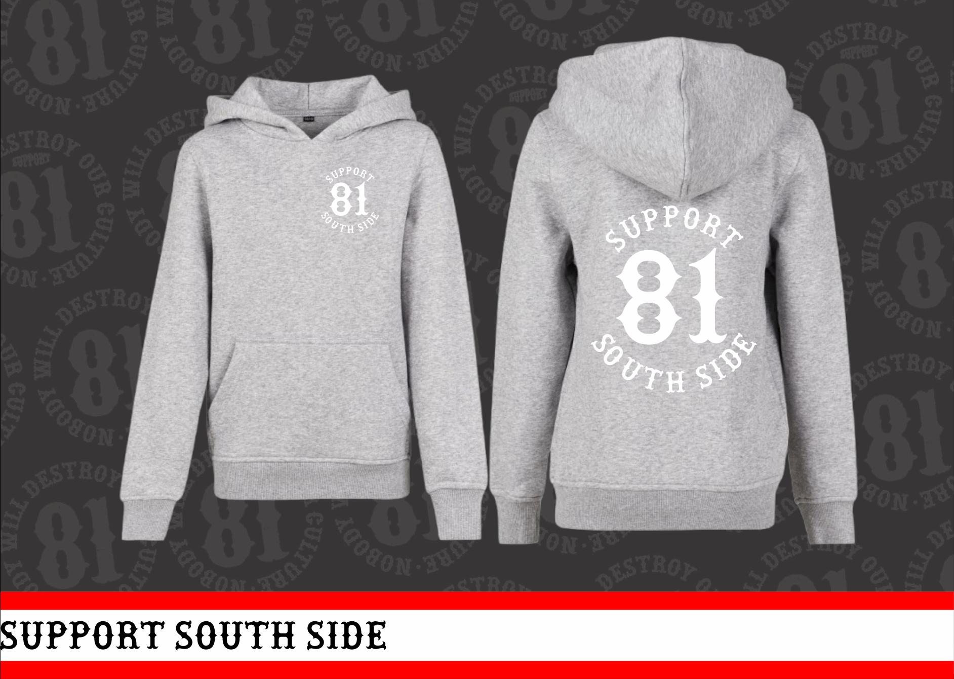 Kids Hoodie "Support South Side 81" - grau, weisser Print