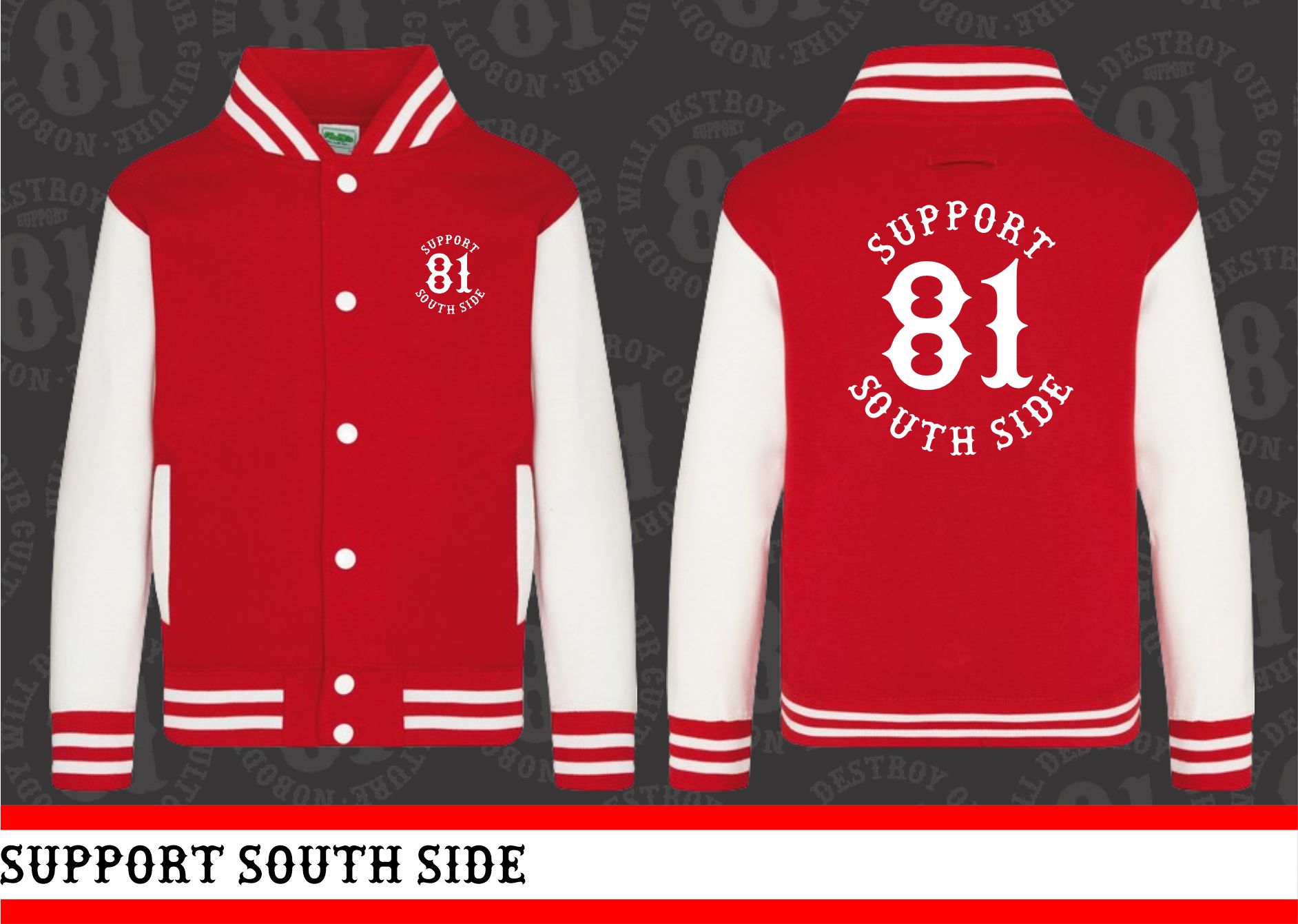 Kids College-Jacke "Support South Side 81" - rot/weiss