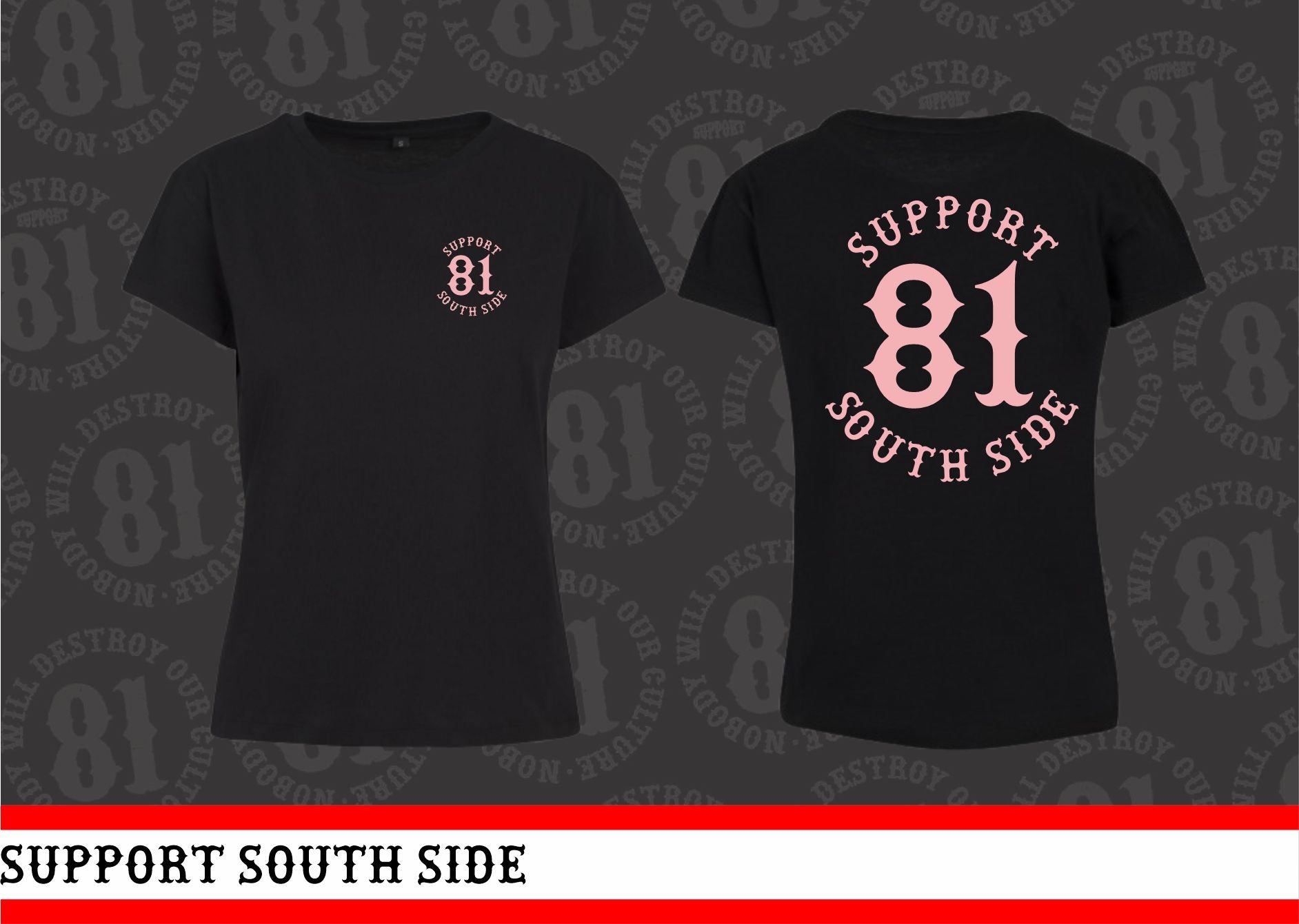 Ladies T-Shirt "Support South Side 81" - schwarz, rosa Print