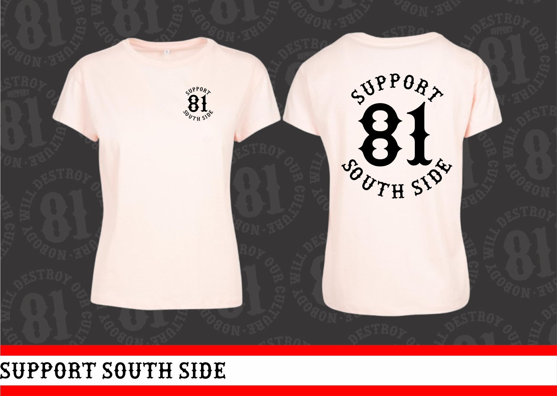 Ladies T-Shirt "Support South Side 81" - rosa, schwarzer Print