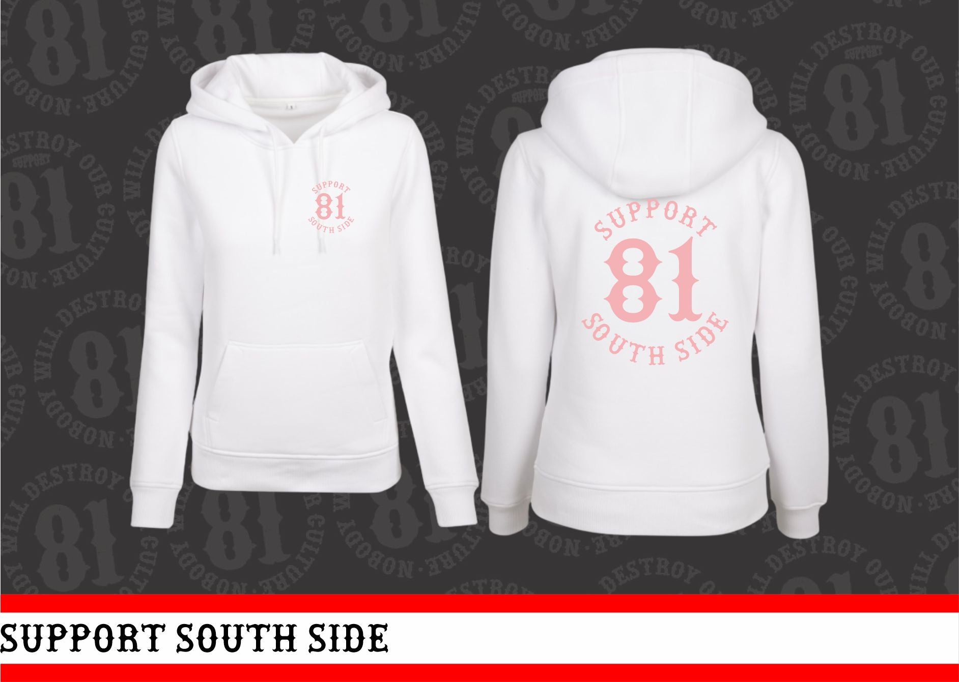Ladies Hoodie "Support South Side 81" - weiss, rosa Print