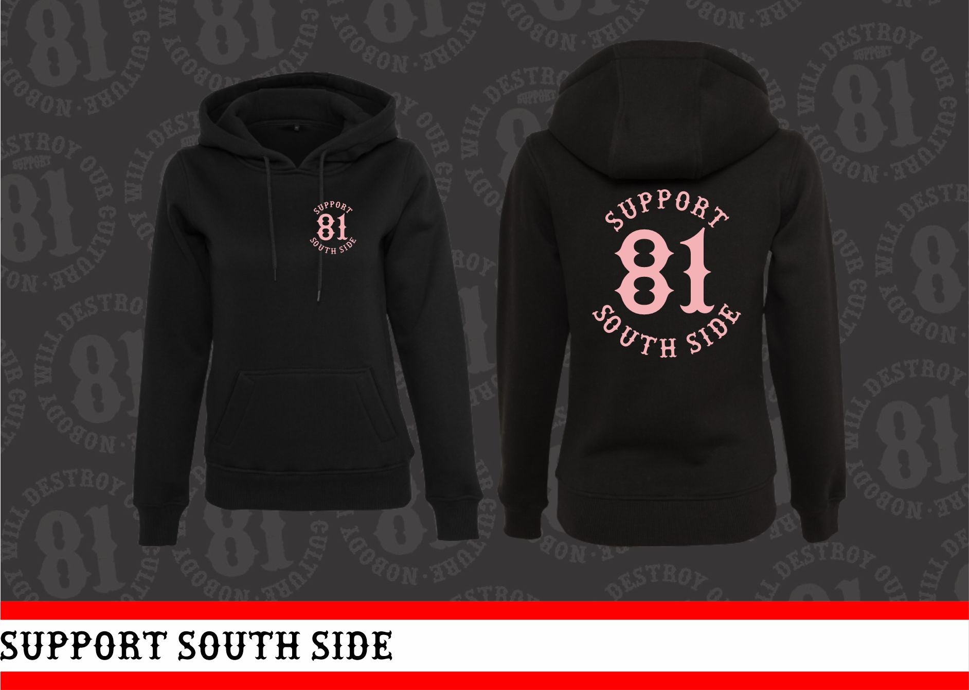 Ladies Hoodie "Support South Side 81" - schwarz, rosa Print