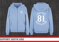 Ladies Zip-Hoodie "Support South Side 81" - hellblau, weisser Print