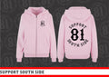 Ladies Zip-Hoodie "Support South Side 81" - rosa, schwarzer Print