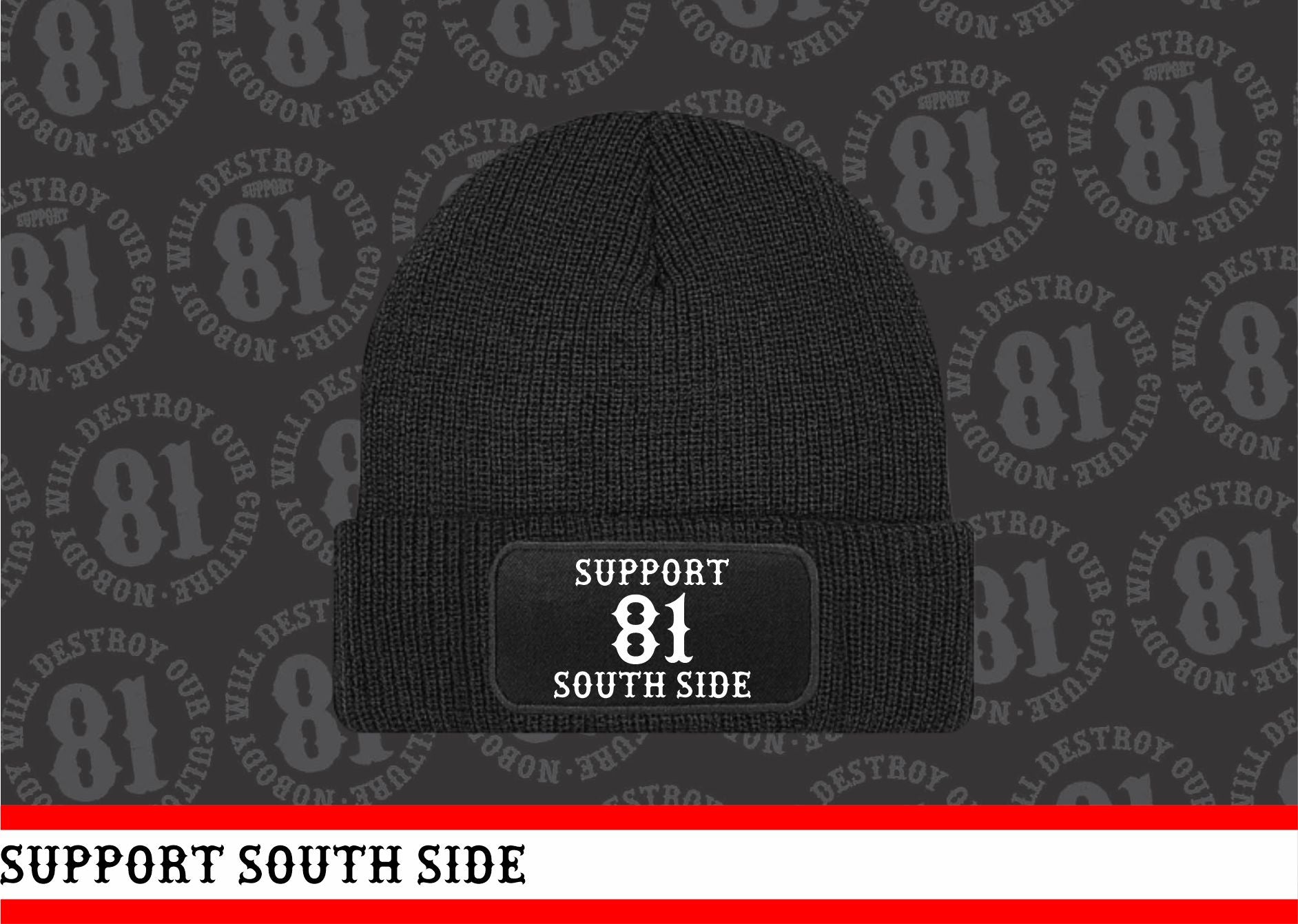 Neu - Mütze "Support South Side 81" - schwarz, weisser Print