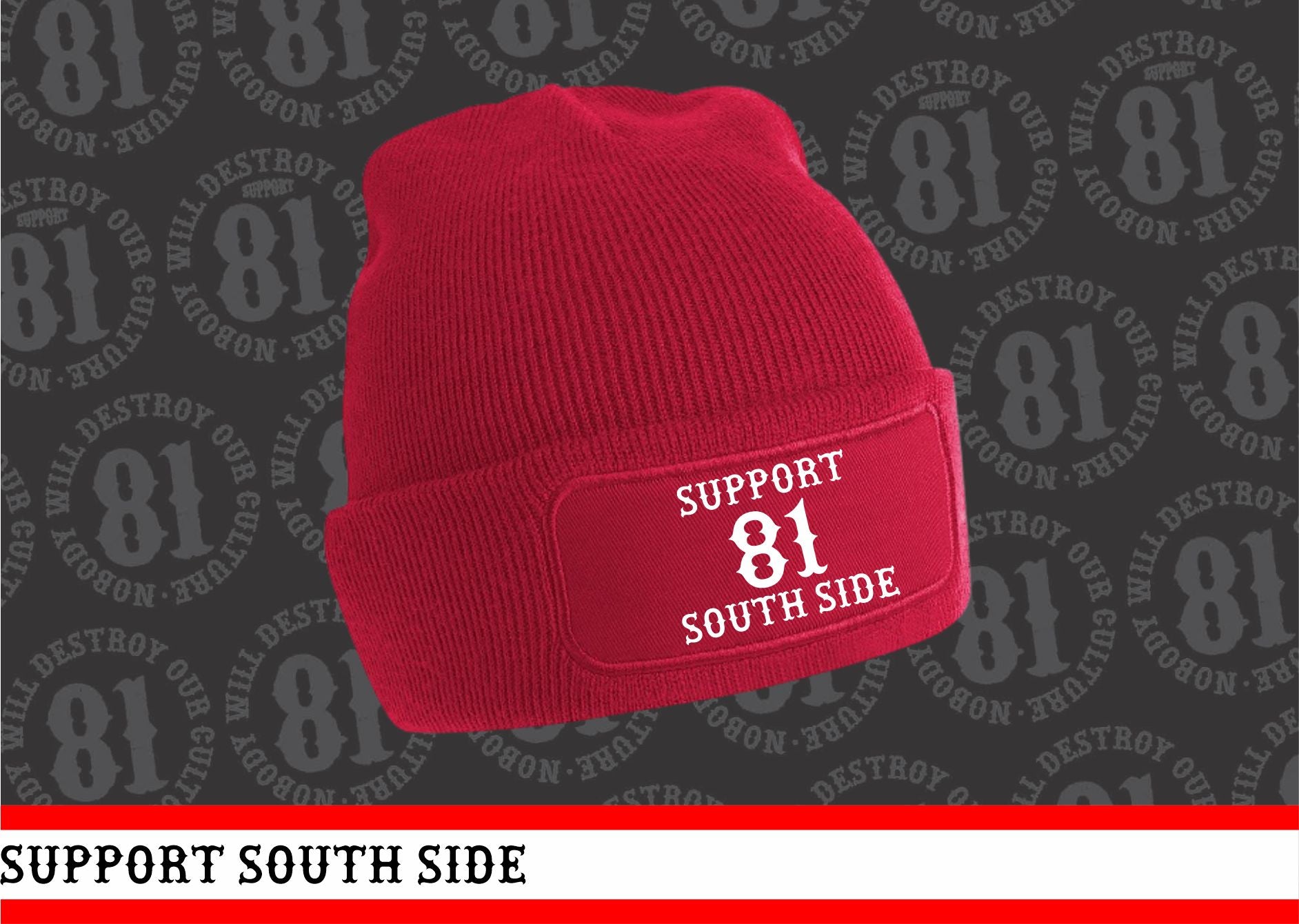 Neu - Mütze "Support South Side 81" - rot, weisser Print