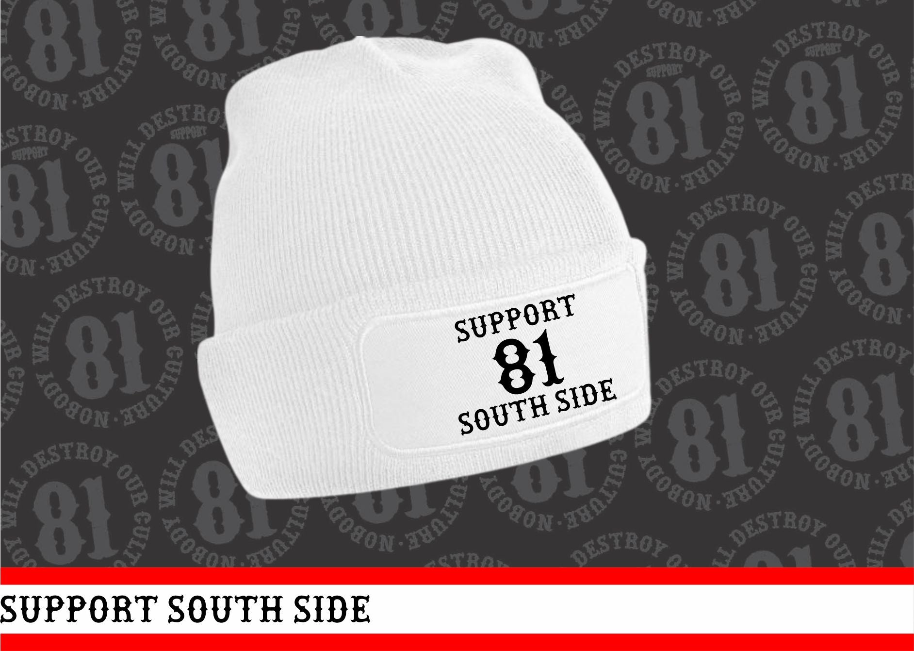 Neu - Mütze "Support South Side 81" - weiss, schwarzer Print