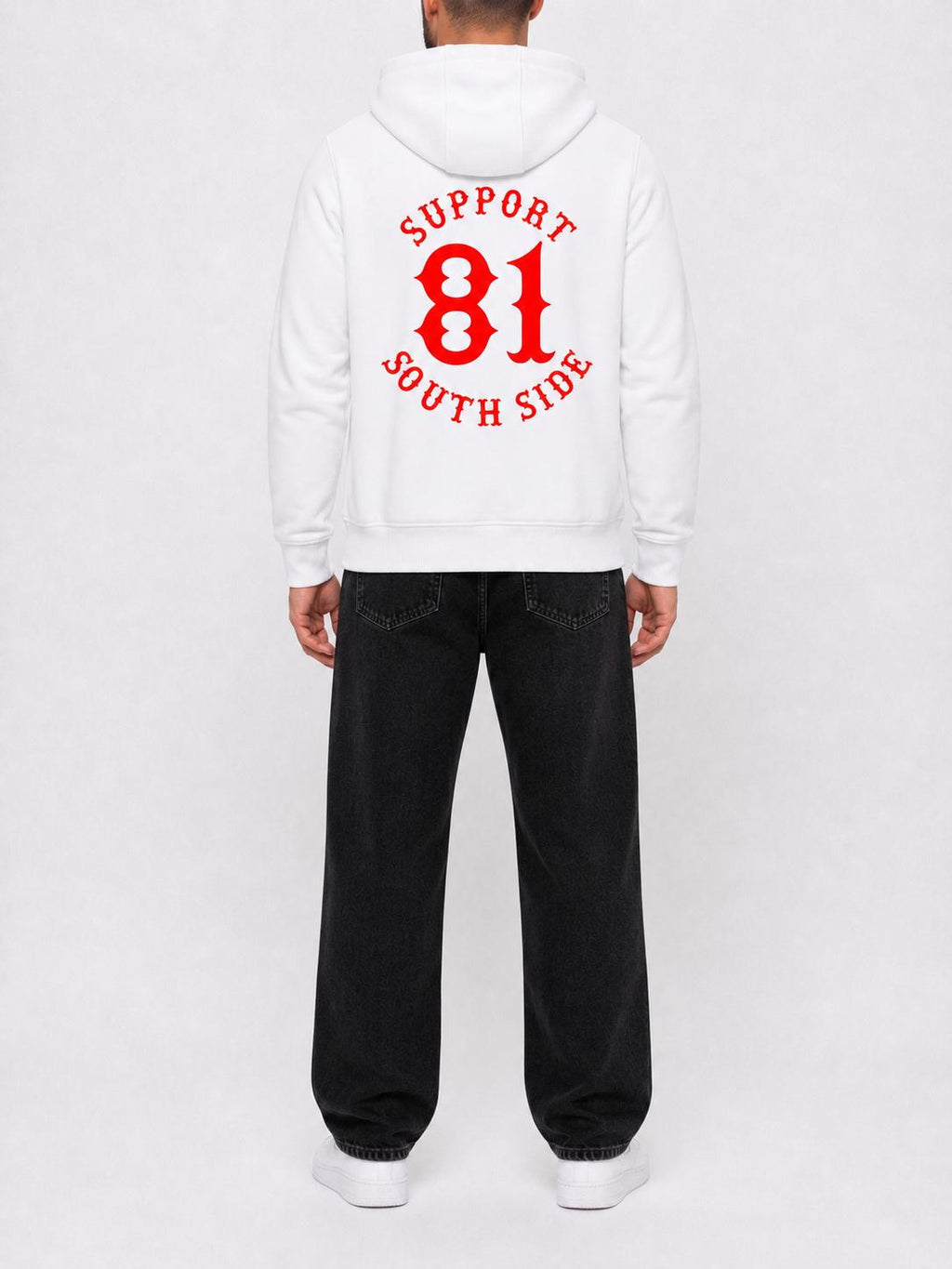 Zip-Hoodie "Support South Side 81" - weiss, roter Print