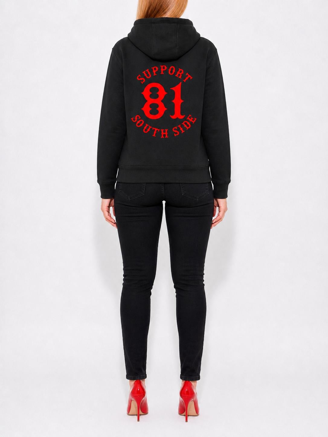 Ladies Zip-Hoodie "Support South Side 81" - schwarz, roter Print