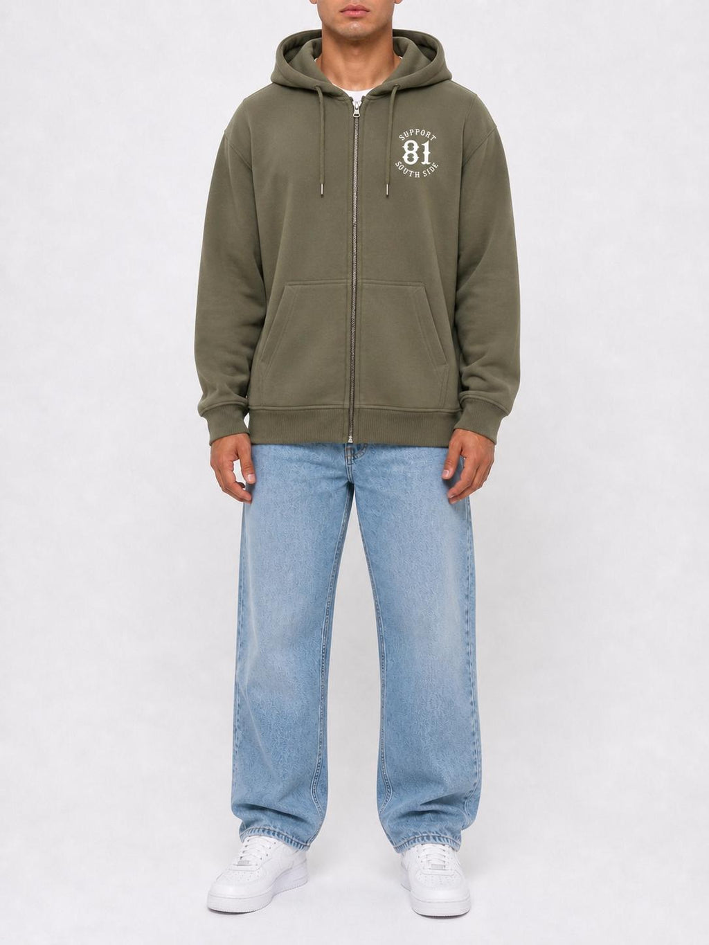 Zip-Hoodie "Support South Side 81" - khaki, weisser Print