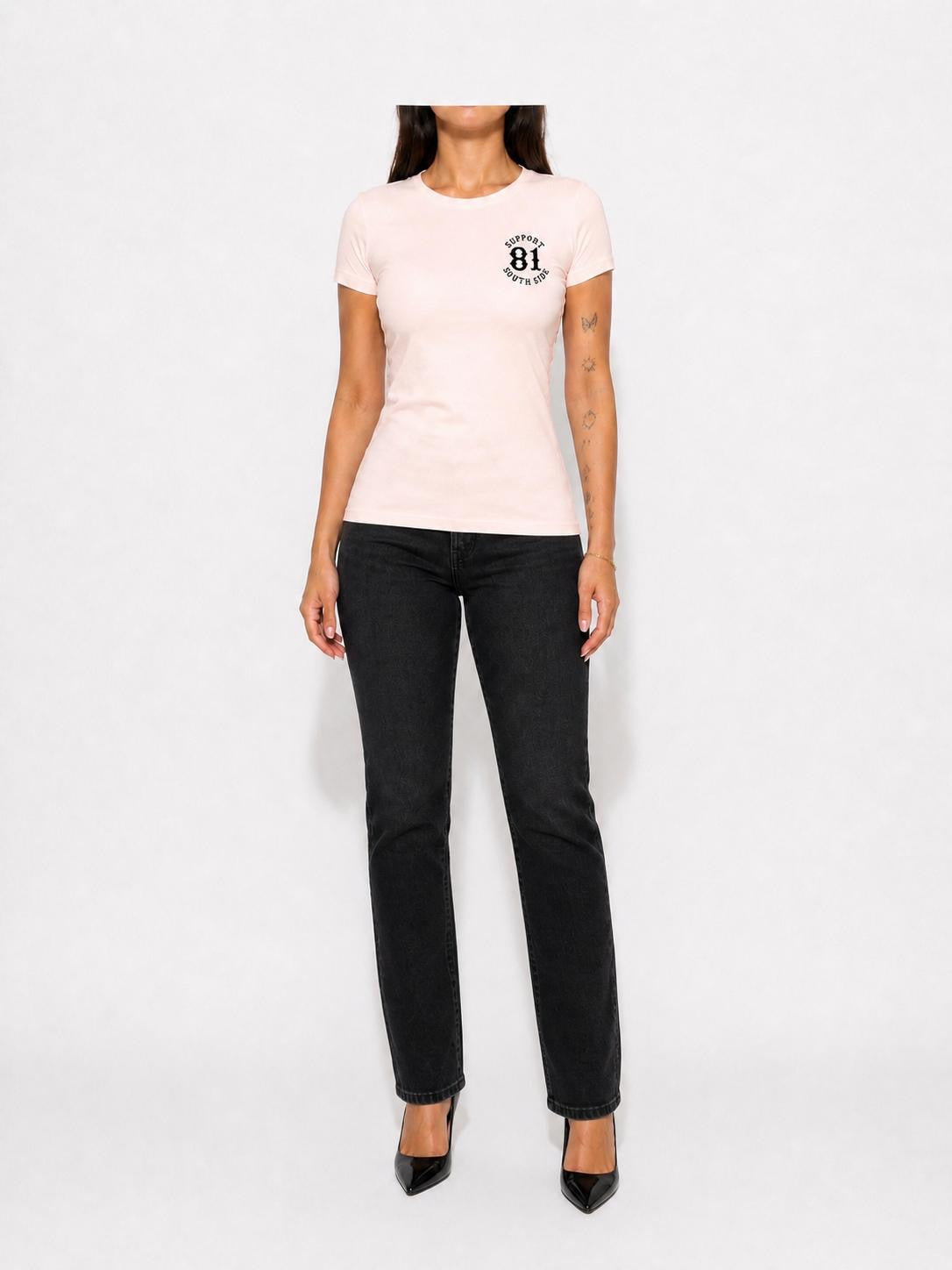 Ladies T-Shirt "Support South Side 81" - rosa, schwarzer Print