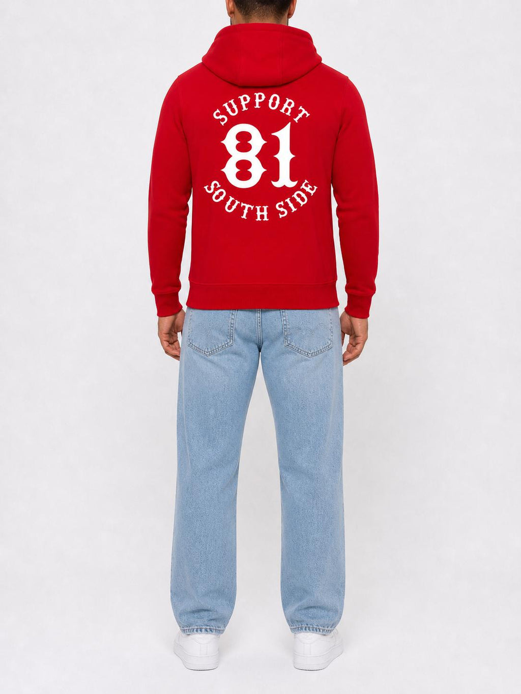 Zip-Hoodie "Support South Side 81" - rot, weisser Print