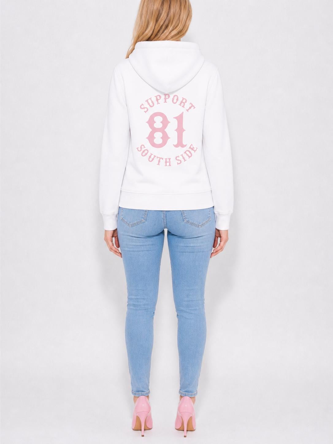 Ladies Hoodie "Support South Side 81" - weiss, rosa Print